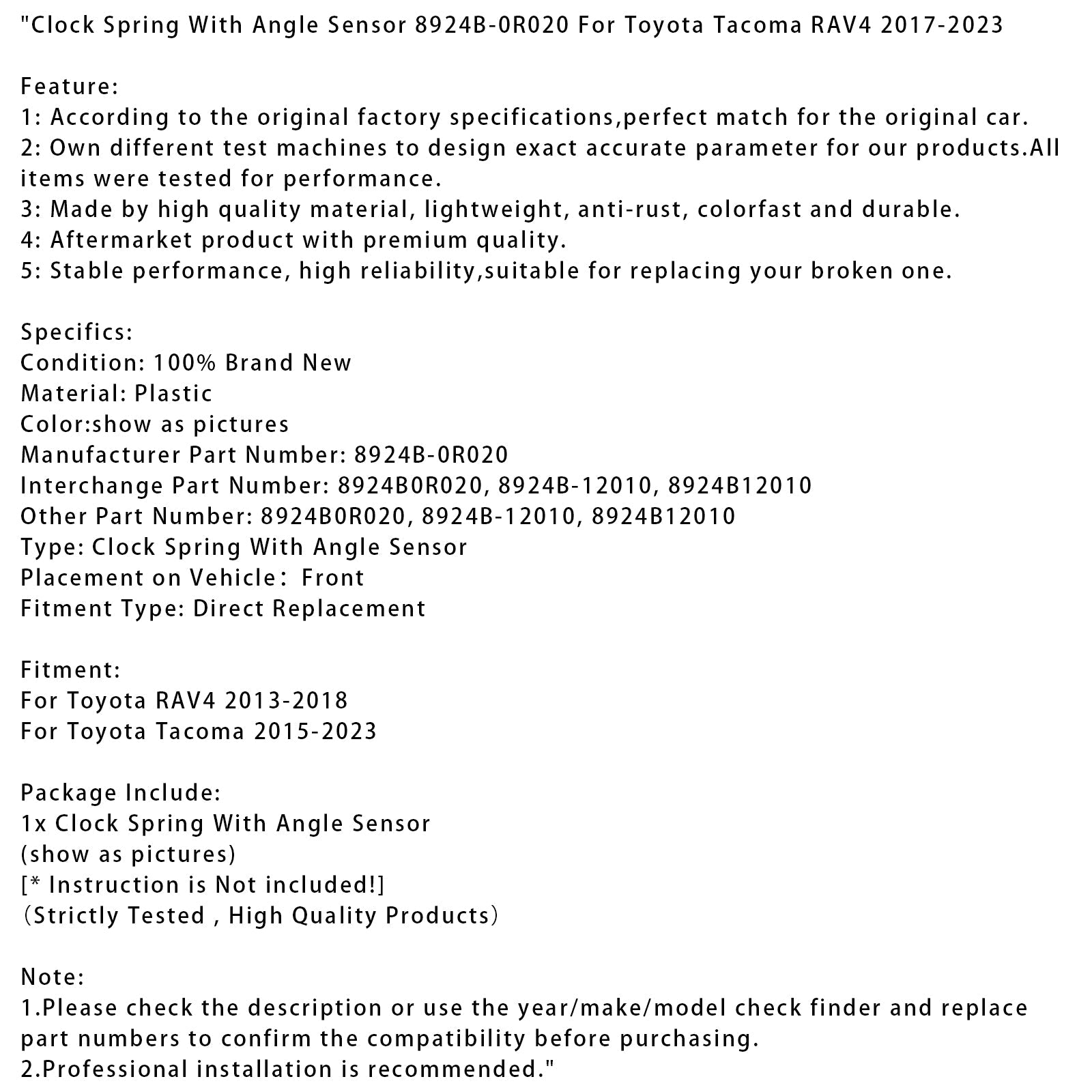 Clock Spring With Angle Sensor 8924B-0R020 For Toyota Tacoma RAV4 2017-2023