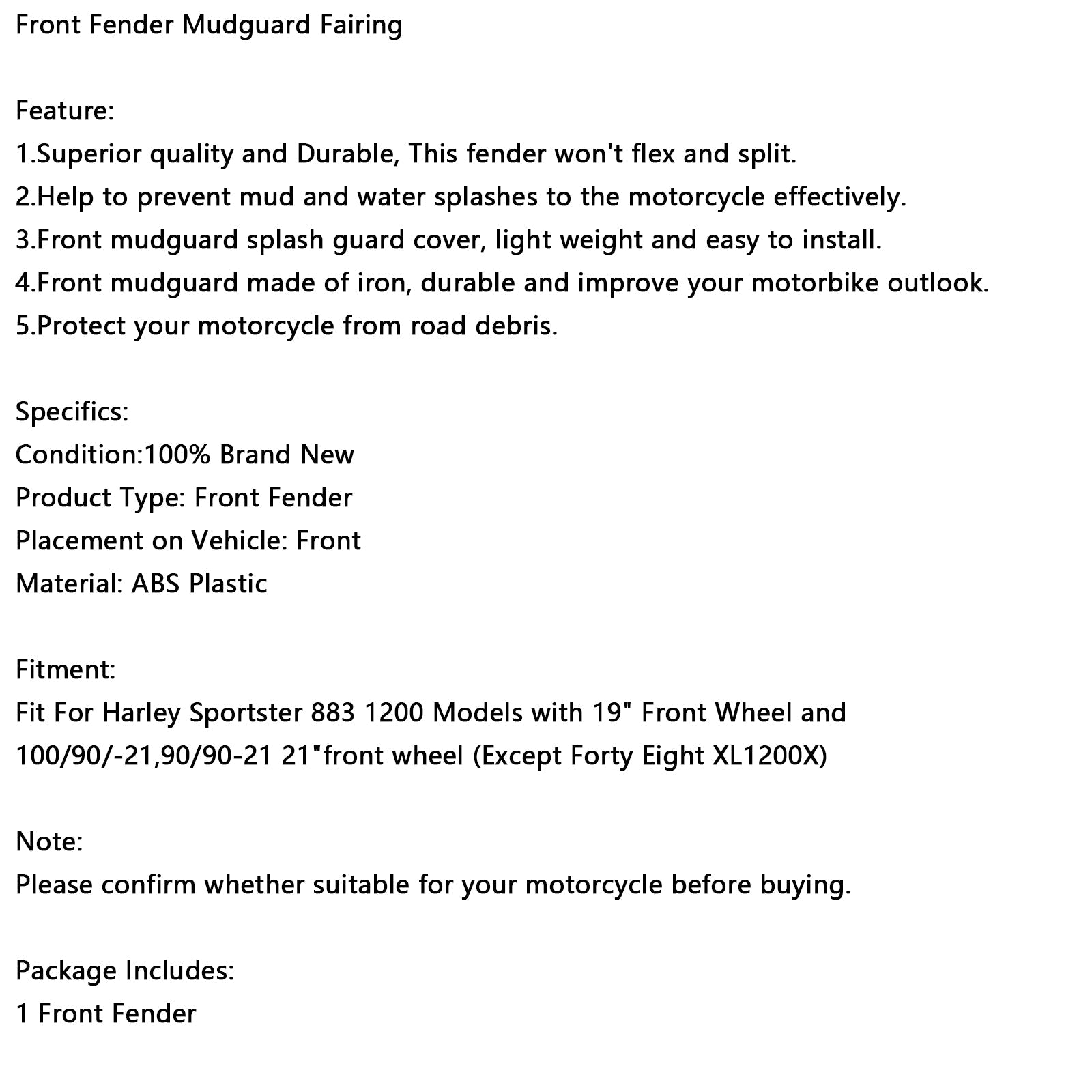 High Front Fender Mudguard Fairing For Sportster 883 1200 1988-up