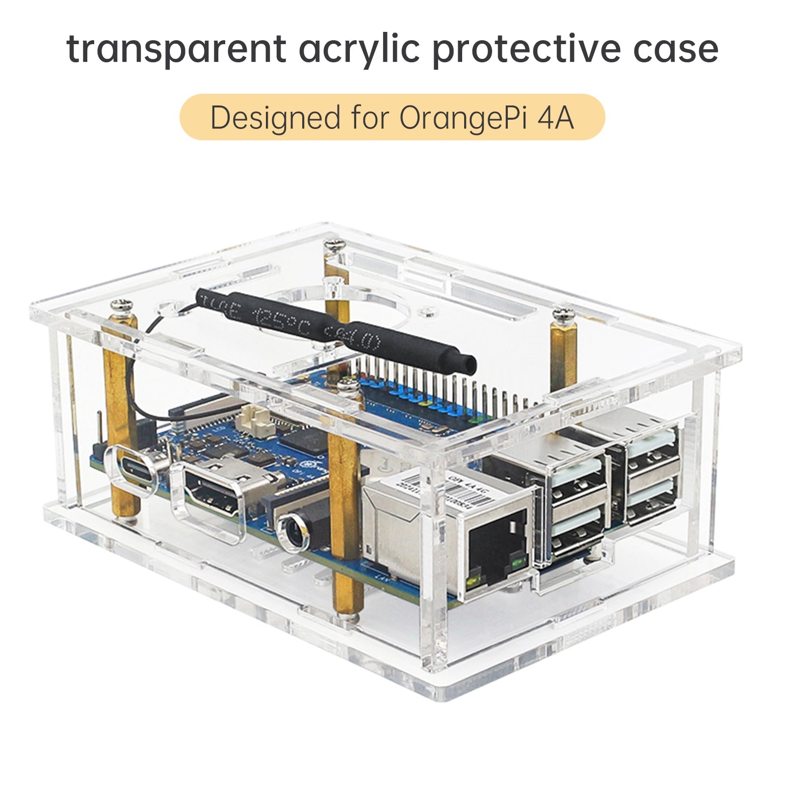Orange Pi 4A Transparent Protective Box Orange Pi 4A Acrylic Case w Cooling Fan