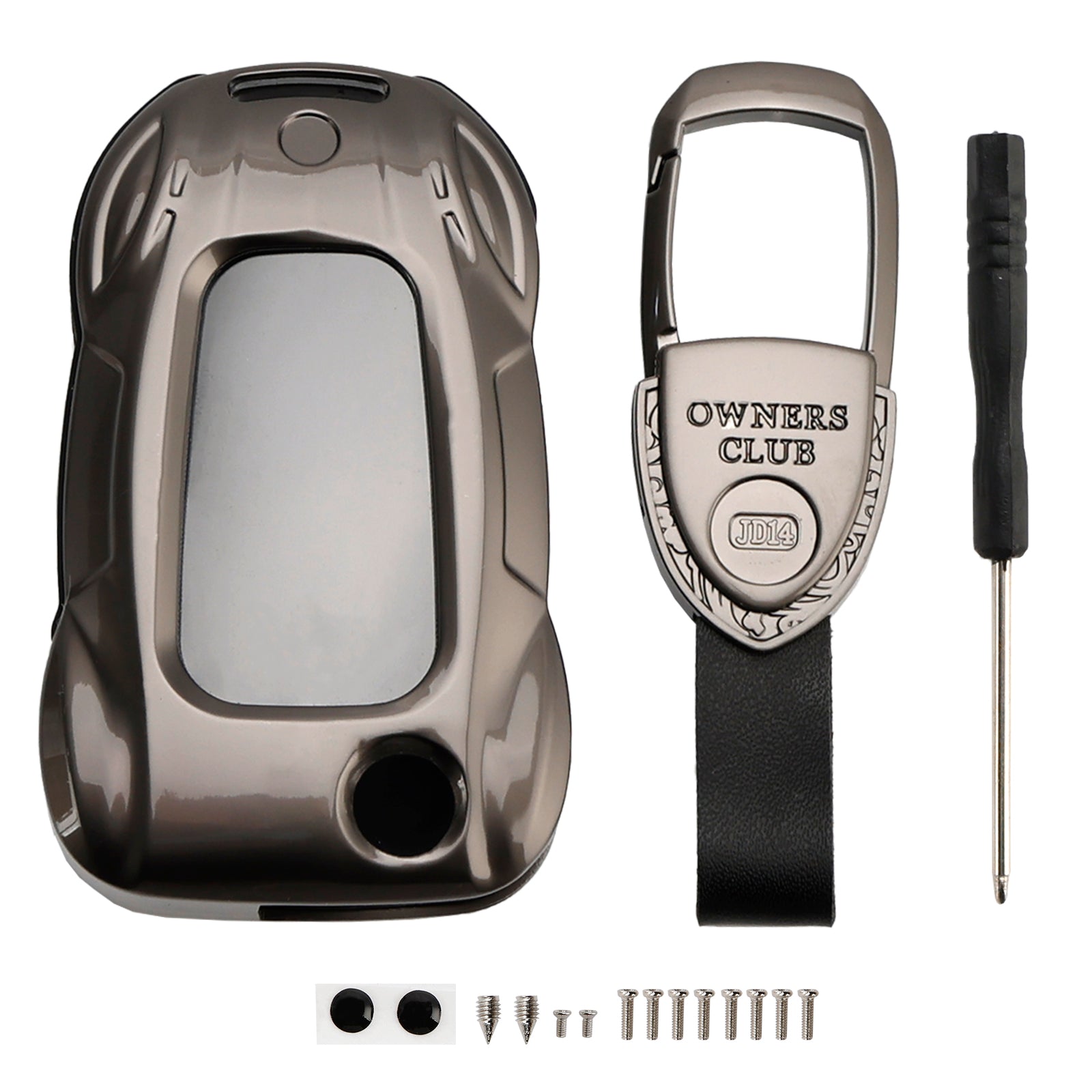 VW Polo Skoda Leather Alloy Zinc Car Key Gray Case Cover