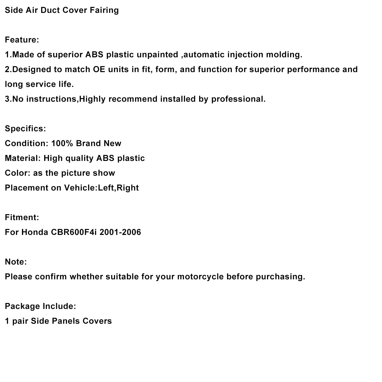 2001-2006 Honda CBR600F4i Side Air Intake Duct Cover Fairing