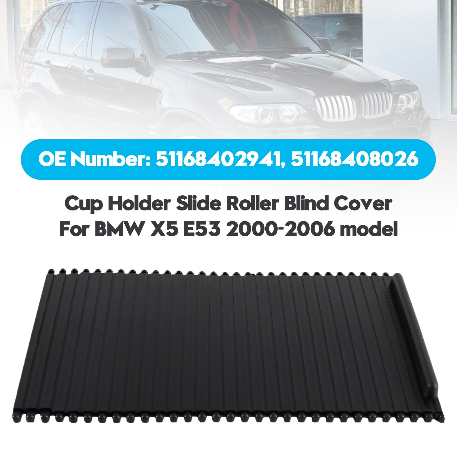 2000-2006 BMW X5 E53 Center Console Cup Holder Roller Cover 51168408026