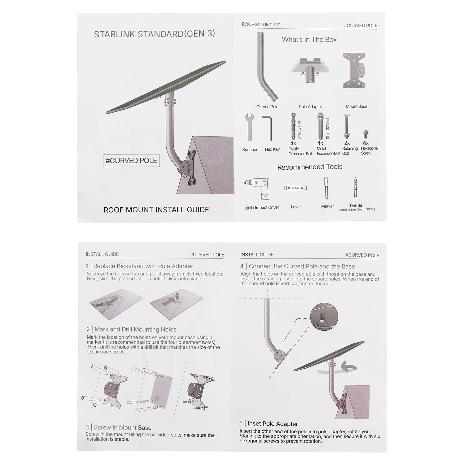 Starlink Gen 3 Mount 360< Adjustable Mounting Kit V3 For Roof Exterior Wall