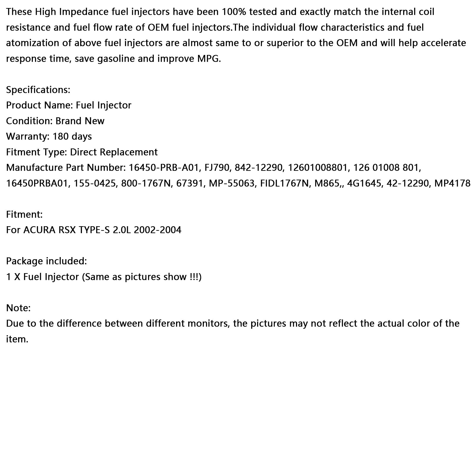 2002-2004 Acura RSX TYPE-S 2.0L 1PCS Fuel Injector 16450-PRB-A01 842-12290