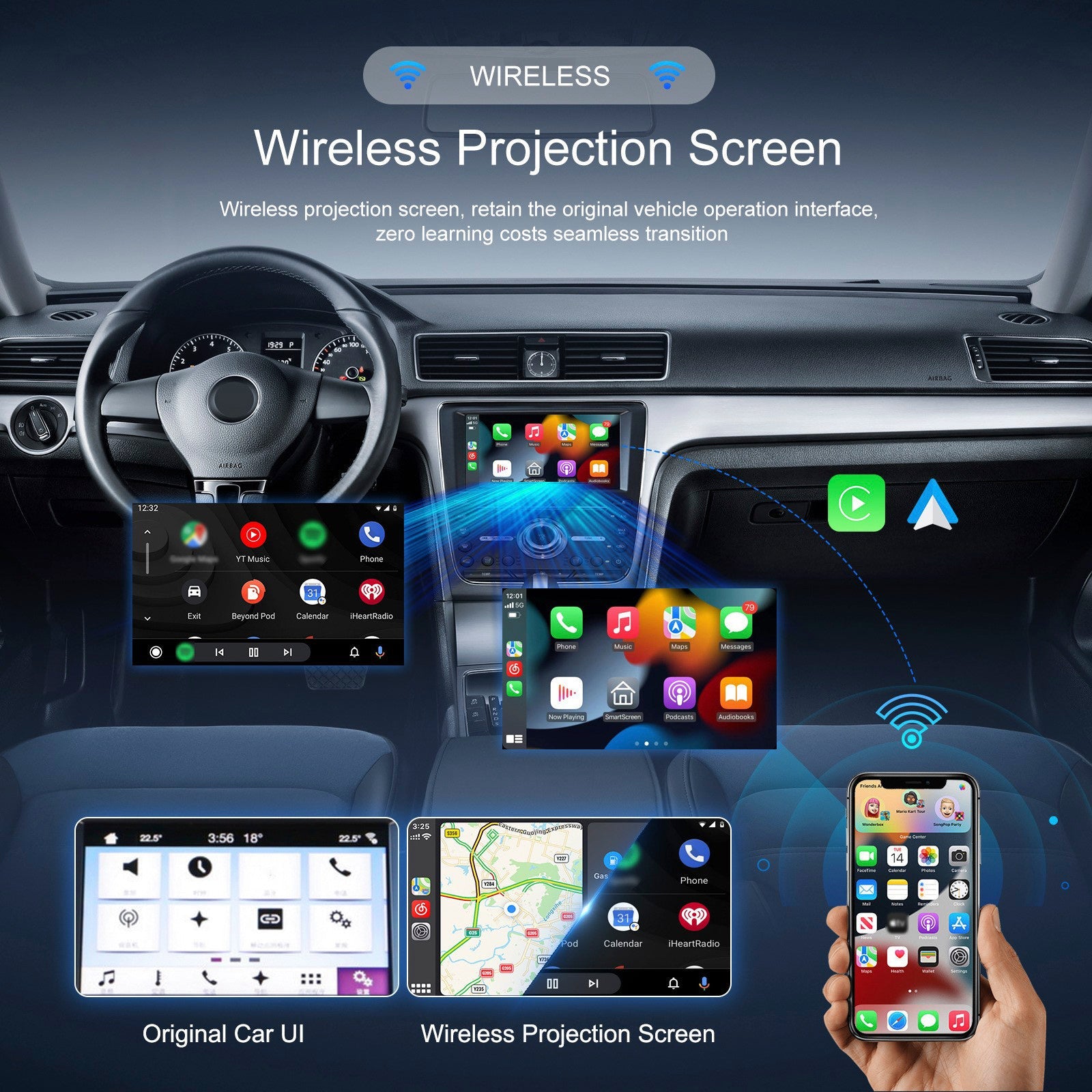 2 in 1 USB Car Dongle Connect Box Wireless Apple Carplay Android Auto Adapter