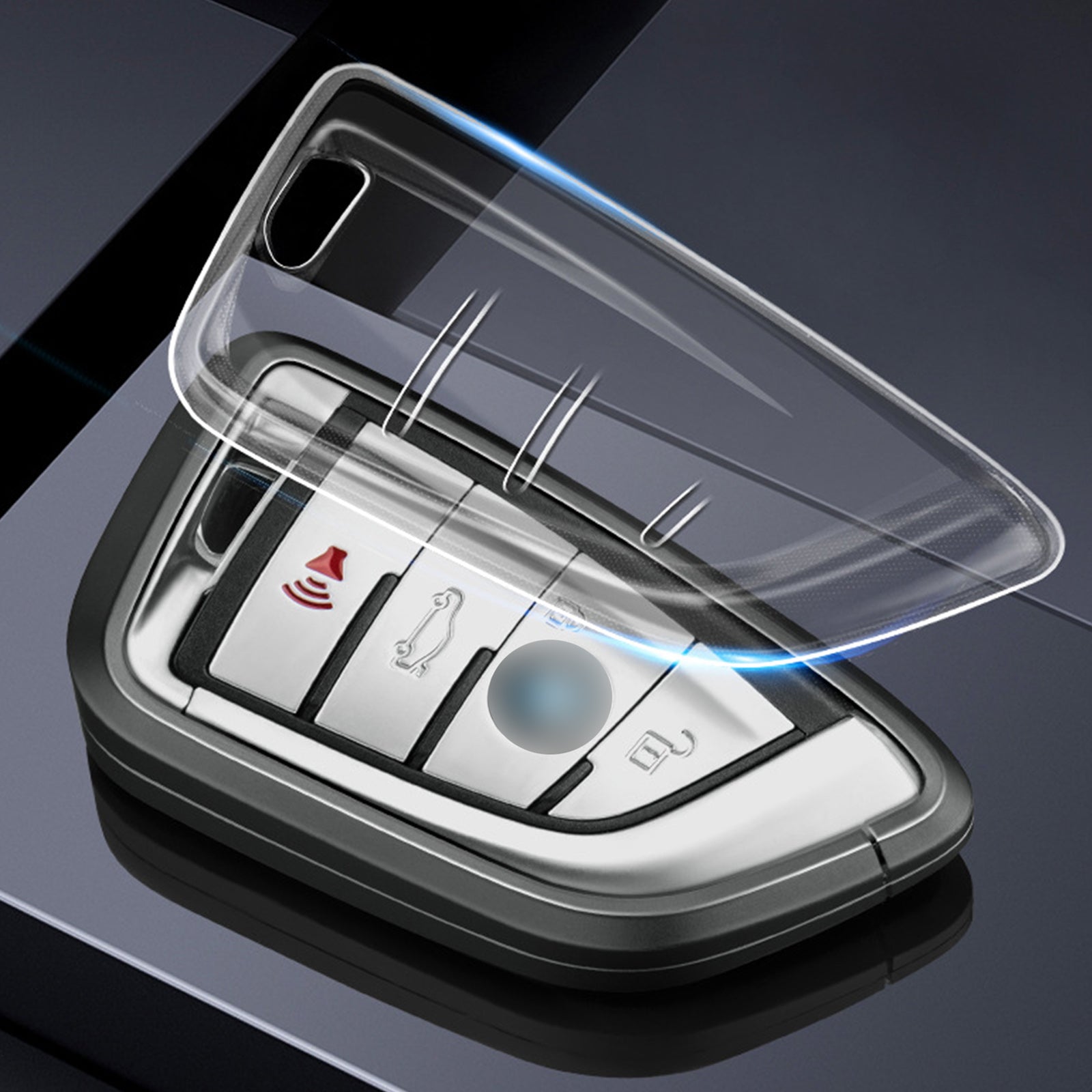 Aluminum Alloy TPU Silvery Car Key Case Cover With Buckle For Ford