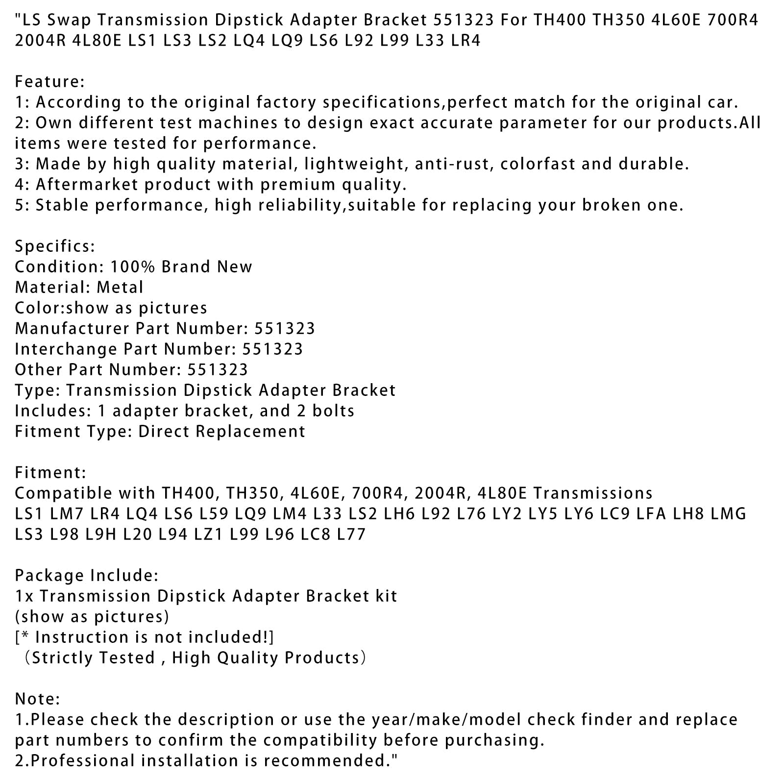 Transmission Dipstick Adapter Bracket 551323 For TH400 TH350 4L60E 700R4 2004R