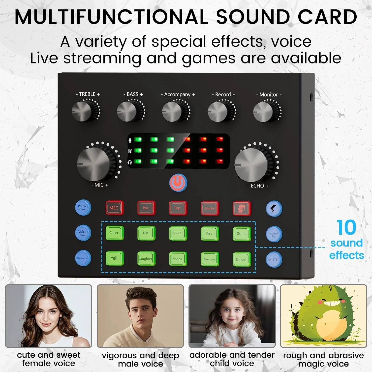 V8s Sound Card Live Sound Card Set for Podcast Record Sing Streaming and Gaming