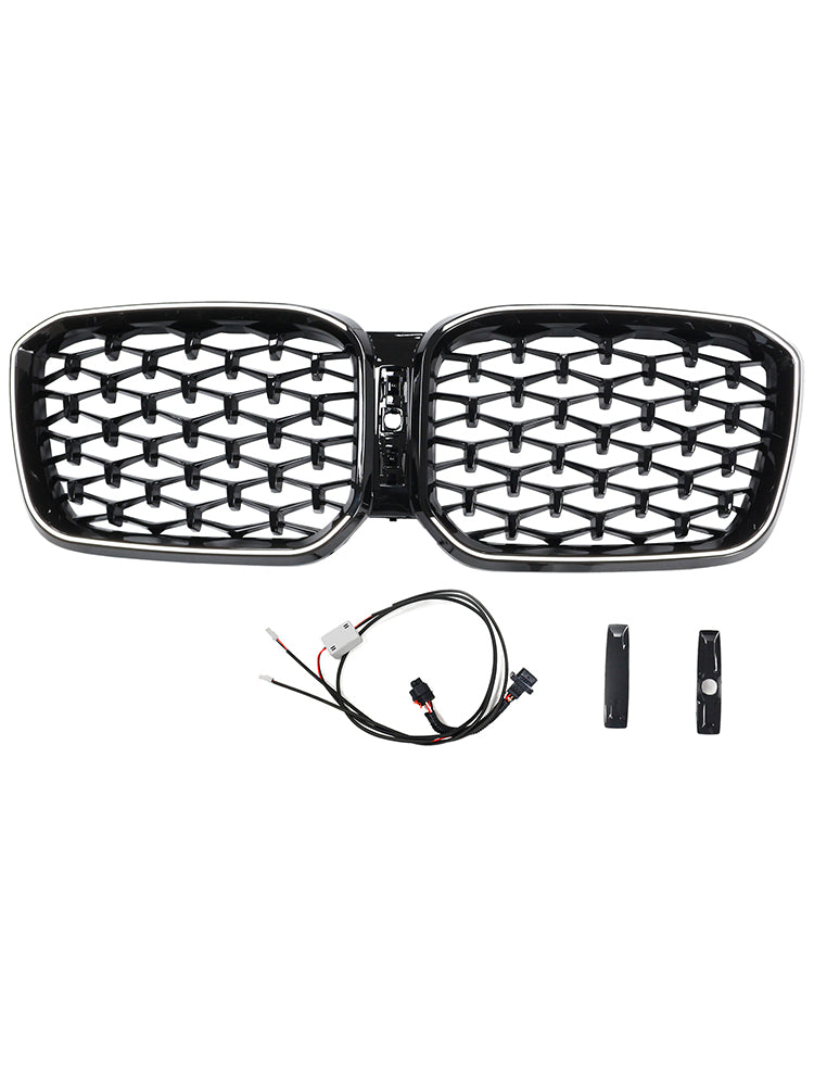Diamond Glossy Black Front Bumper Kidney Grille Fit BMW X3 G01 X4 G02 2022-2025