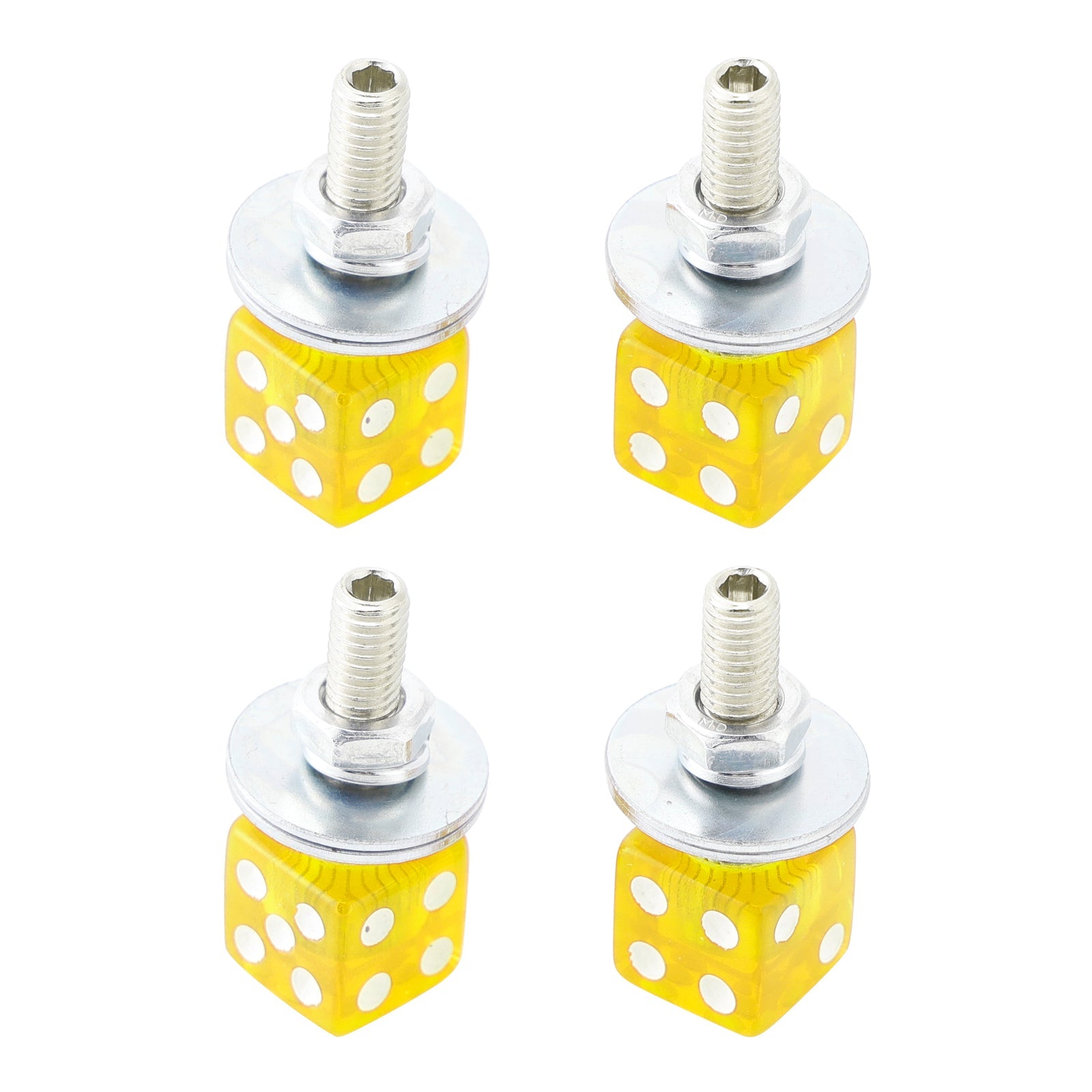 4x Custom DICE License Plate Bolt Screw Yellow Plastic Motorcycle Chopper Bobber