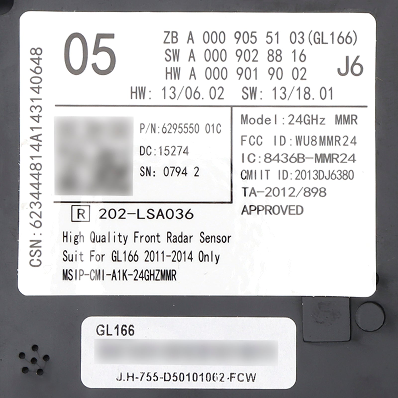 2011-2014 Mercedes GL166 Front Radar Sensor Control Unit A0009055103 A0009028816 A0009009102