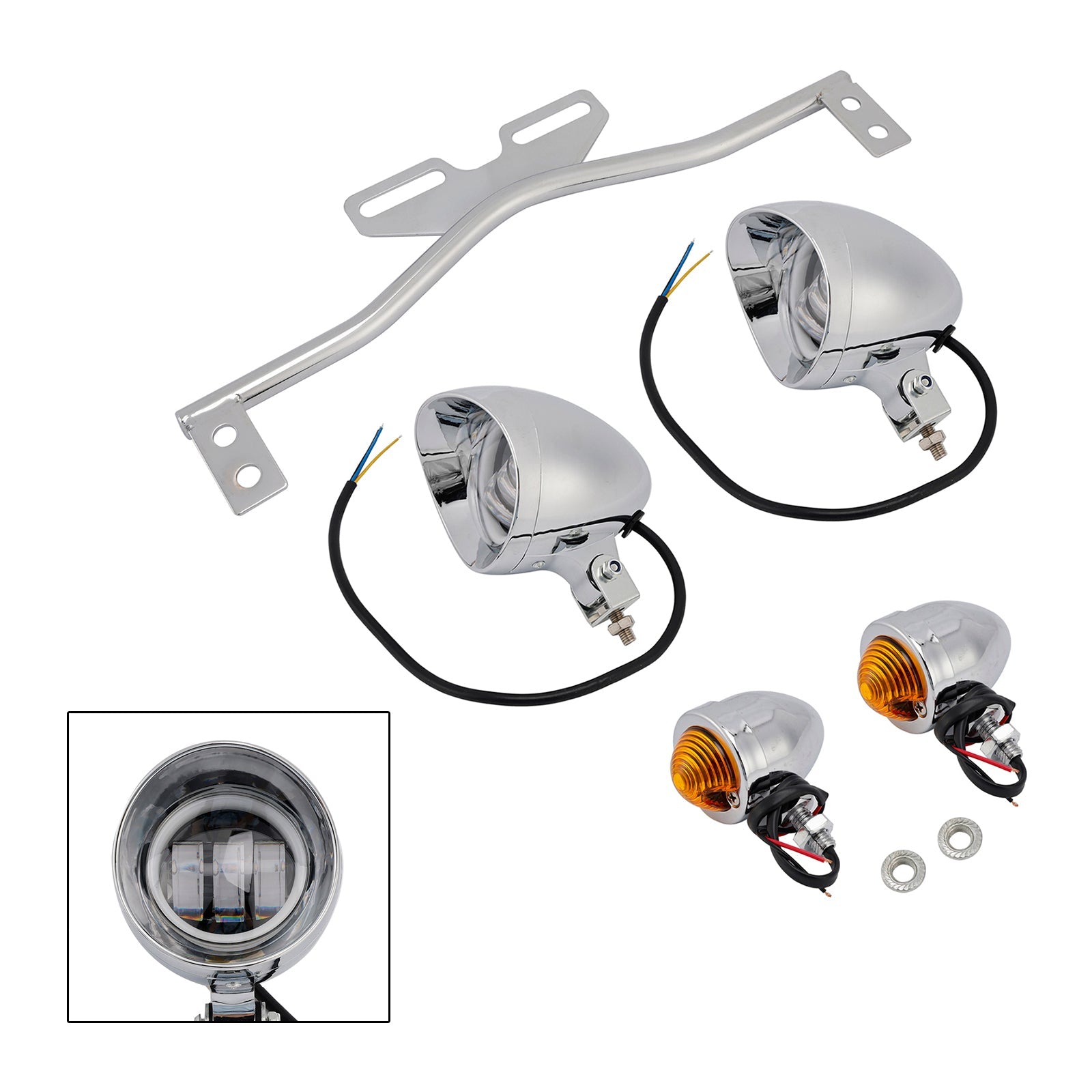 Motorcycle Beam Headlight Fog Lamp Custom Chrome #D21 For Racer Bobber Chopper