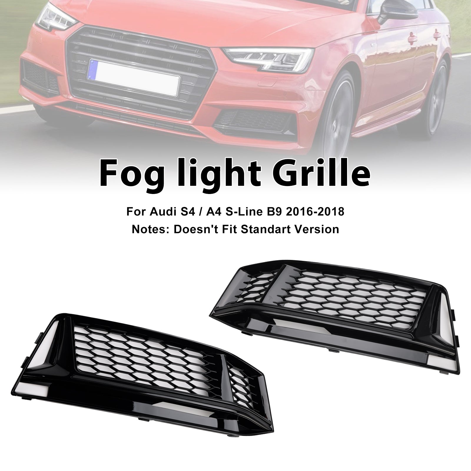 2016-2018 AUDI A4 B9 S-Line S4 2PCS Fog Light Cover Grille Grill