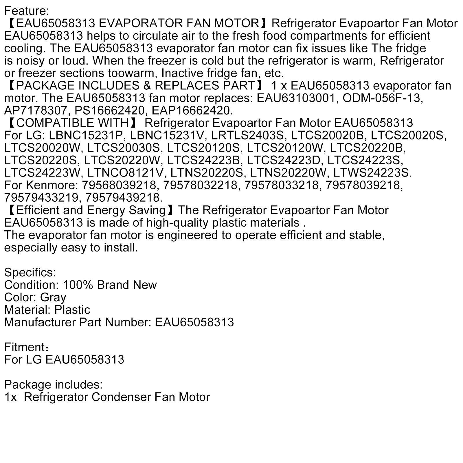 Refrigerator Evaporator Fan Motor Replacement Accessories For LG EAU65058313