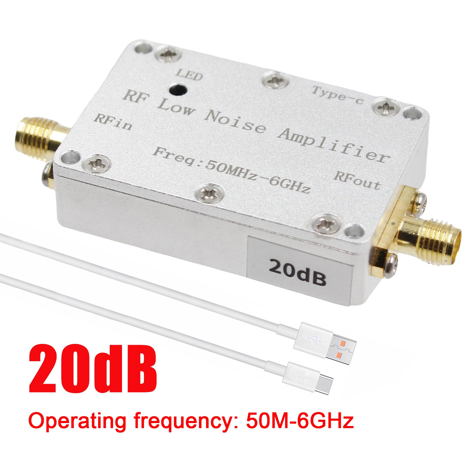 50m-6GHz Radio Frequency Amplifier 20dB 30dB High-Gain Front LNA Low Noise Signal