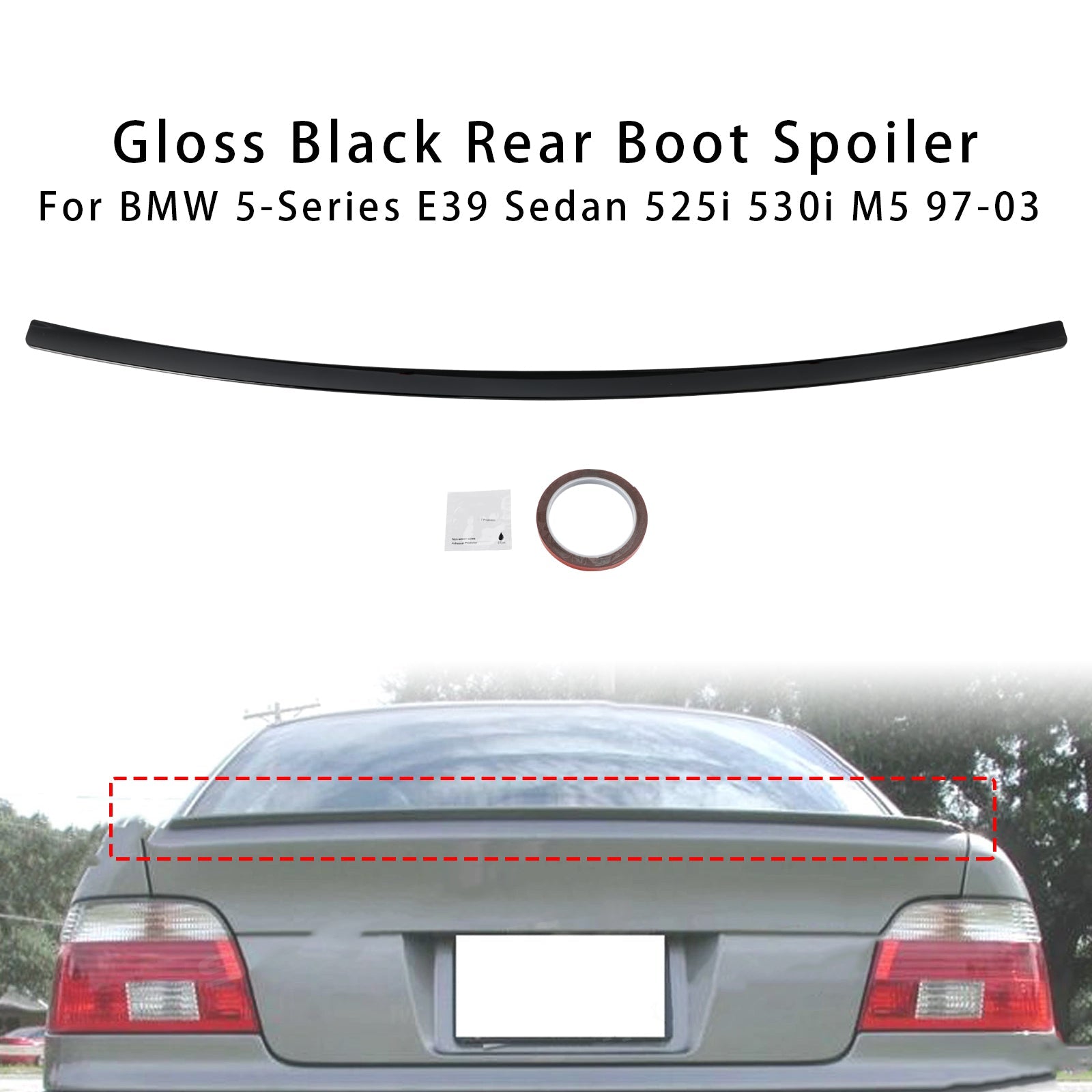 Gloss Black Rear Boot Spoiler For BMW 5 Series E39 Sedan 525i 530i M5 97-03