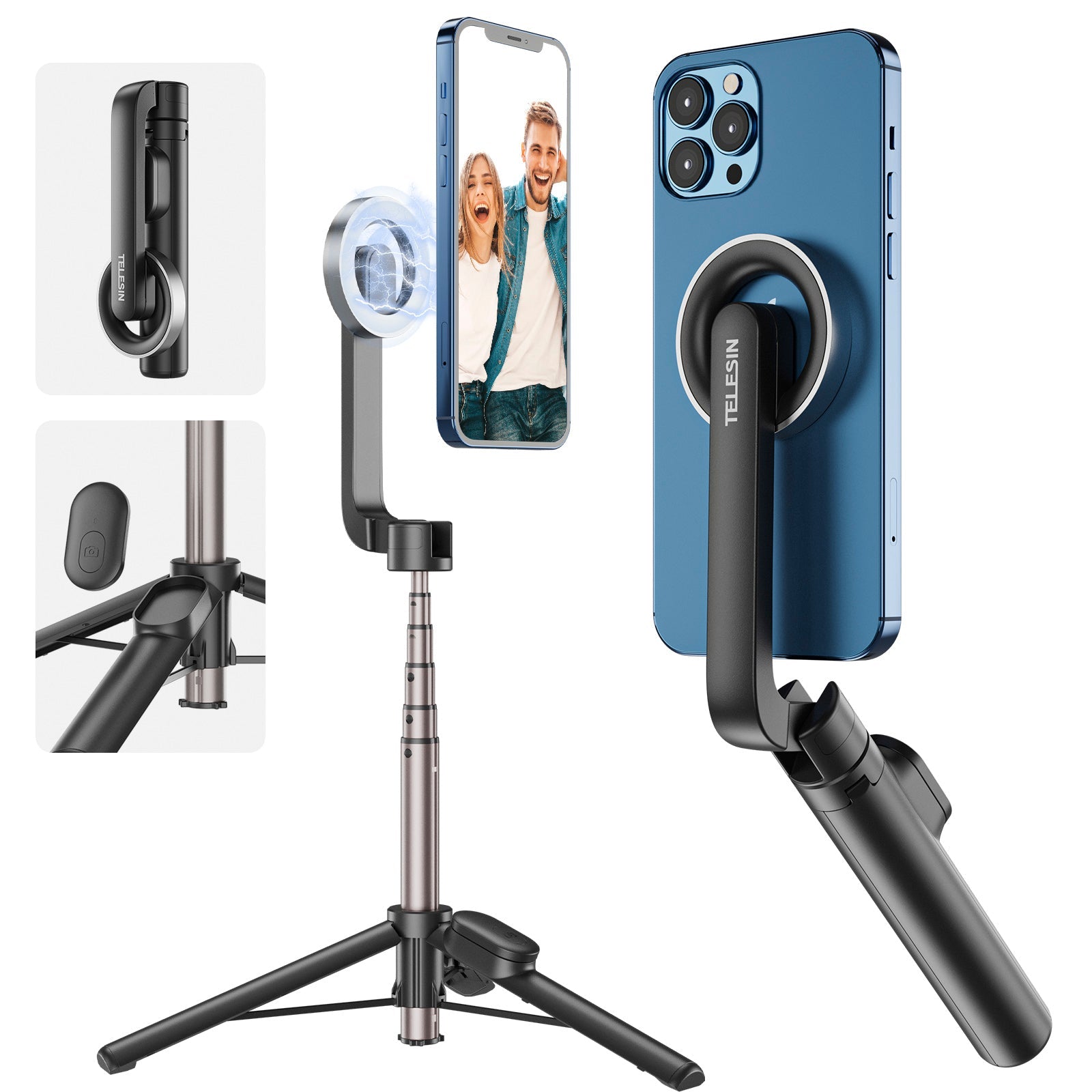 Magnetic Mobile Phone Mini Selfie Stick Magesafe Bluetooth Aluminum Alloy Tripod