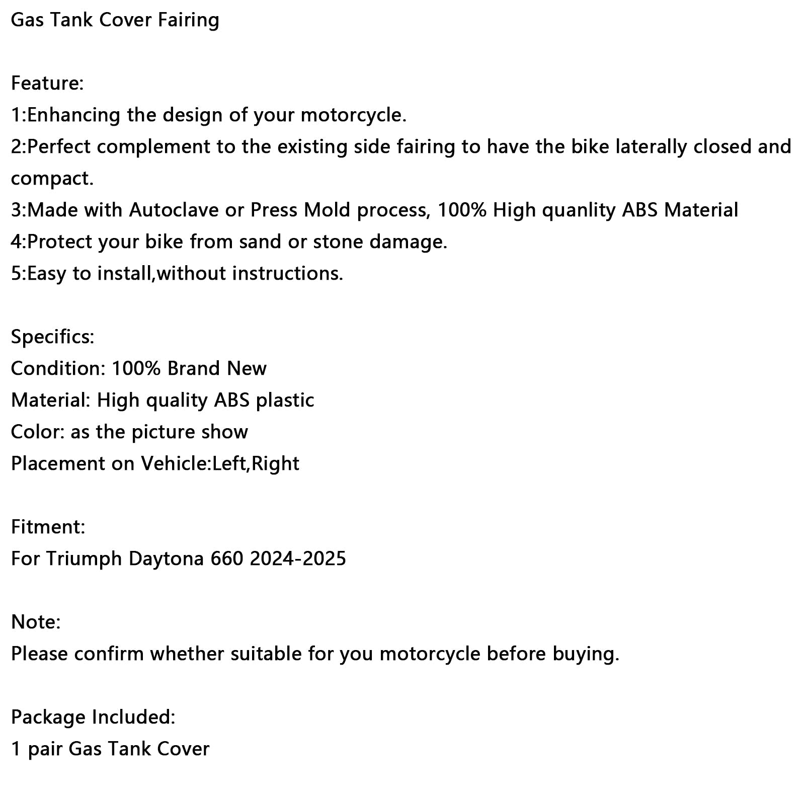 2024-2025 Daytona 660 Gas Tank Cover Guard Fairing Protector