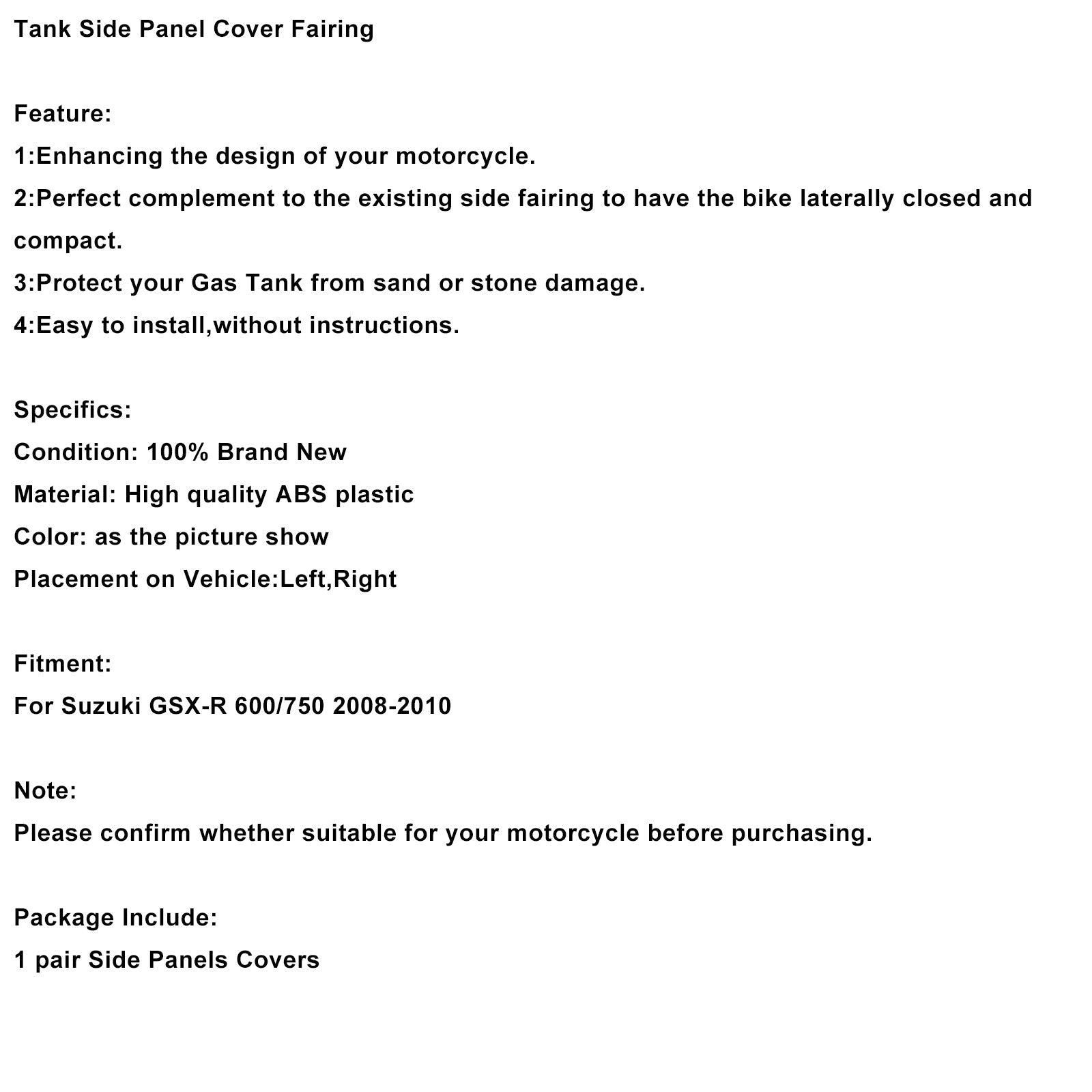 2008-2010 SUZUKI GSXR600 GSXR750 Tank Side Cover Panel Fairing