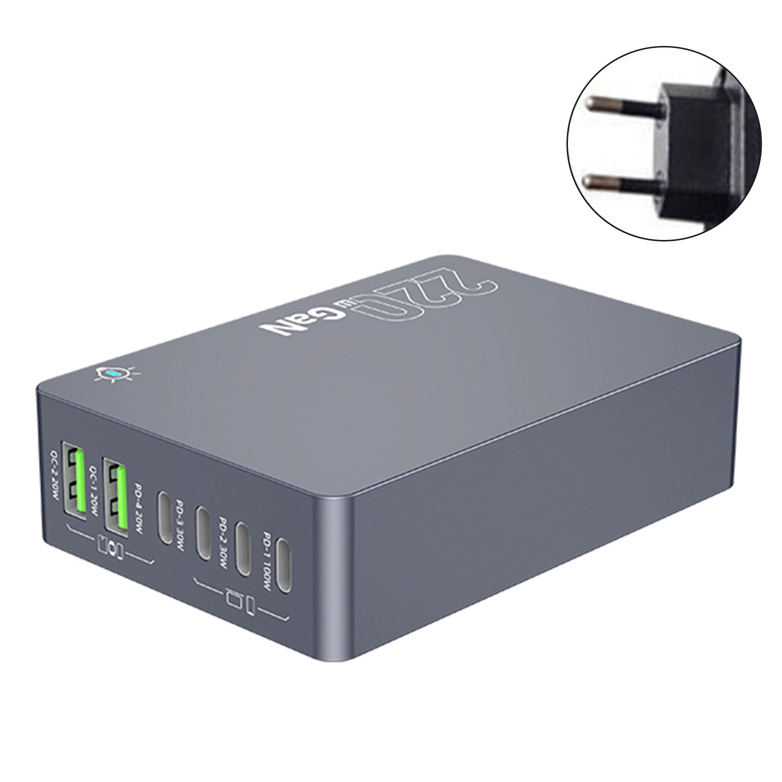 F8A Desktop Charging Station USB 6-Port Fast Charger PD100W Charging Stand Smart Charger EU Plug