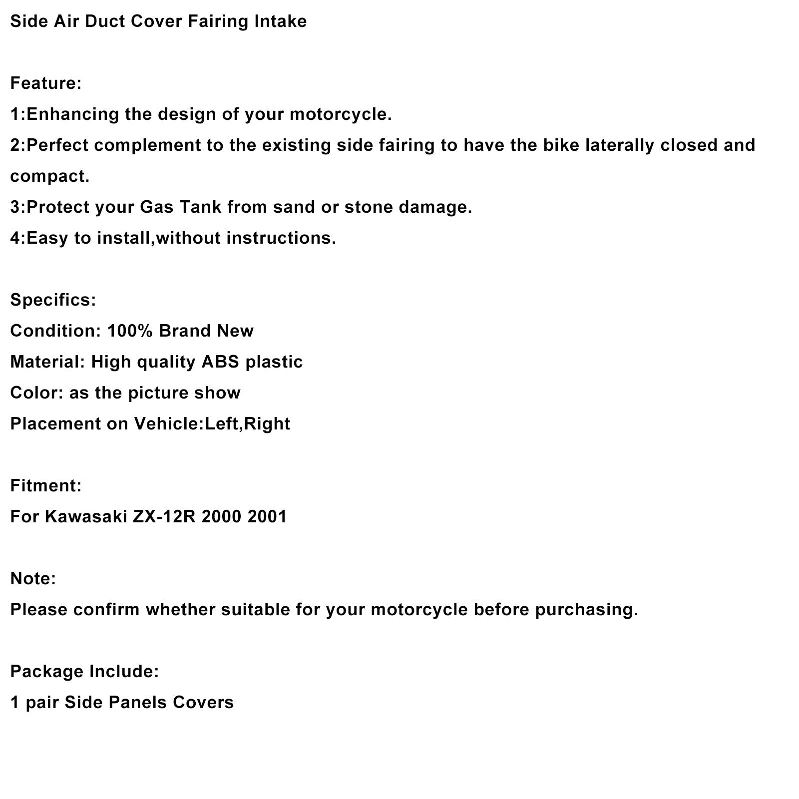 2000 2001 Kawasaki ZX12R Side Air Duct Cover Fairing Intake