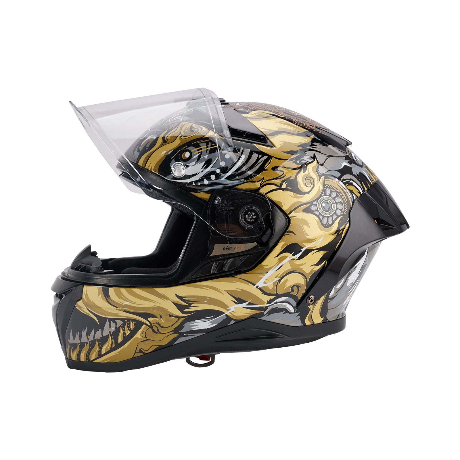 DOT Motorcycle Helmet Adult Street Full Face Black gold