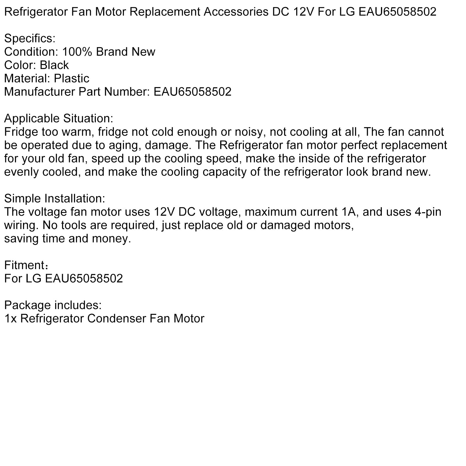 Refrigerator Fan Motor Replacement Accessories DC 12V For LG EAU65058502
