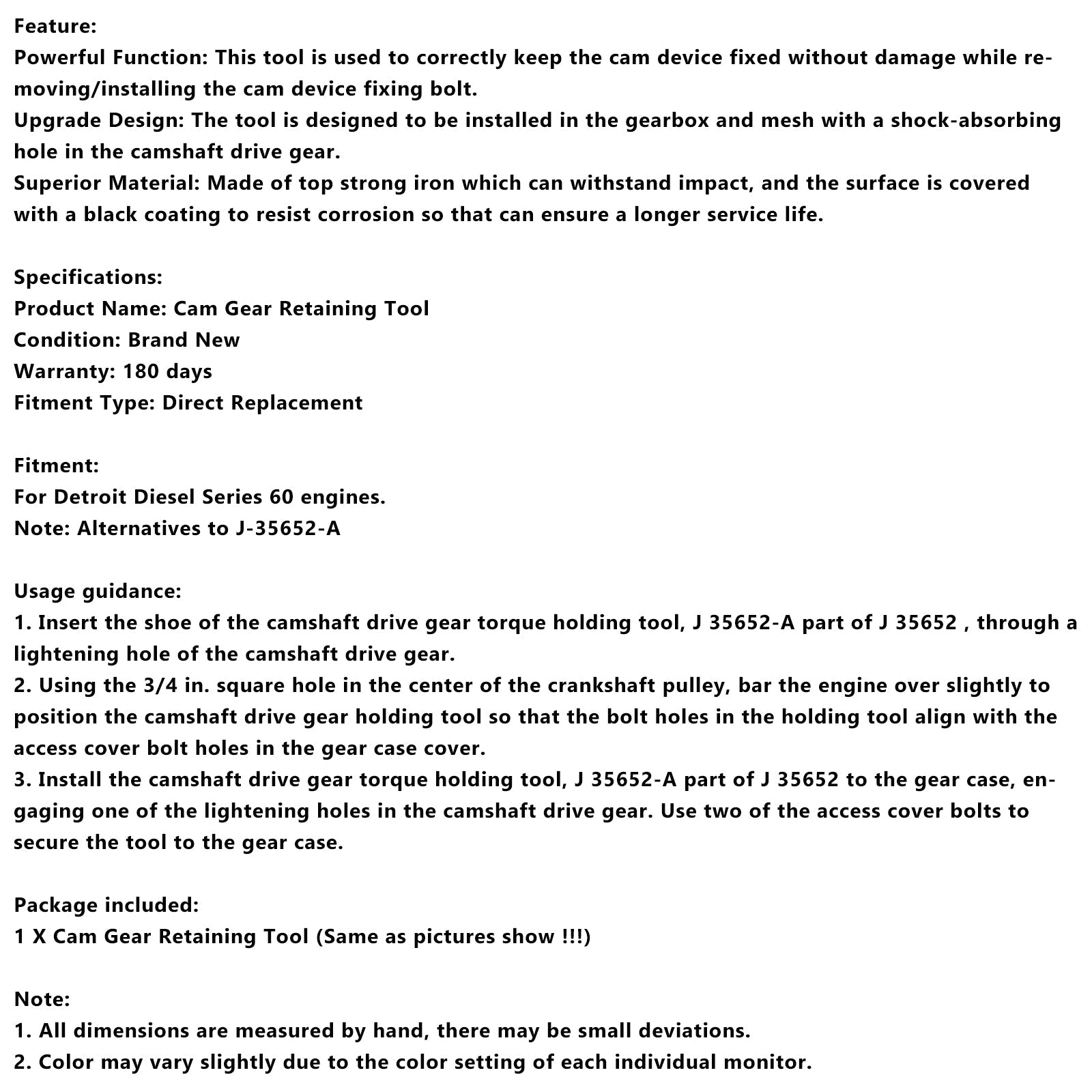 Cam Gear Retaining Tool J-35652-A Fit Detroit Diesel 60 Series Engine M30116