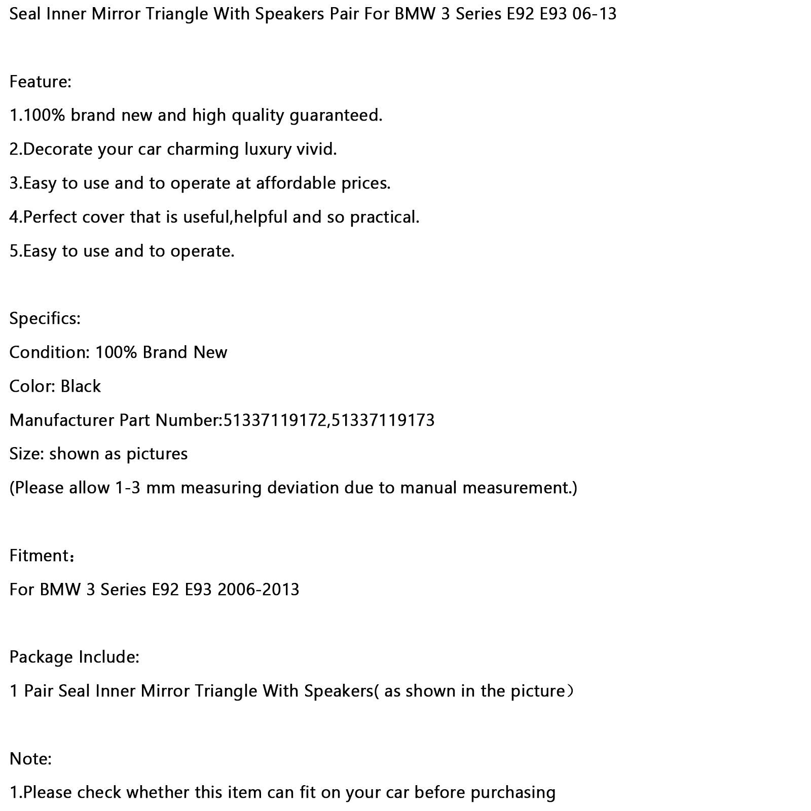 2006-2013 BMW 3 Series E92 E93 Pair Sealing Gasket Of Speakers