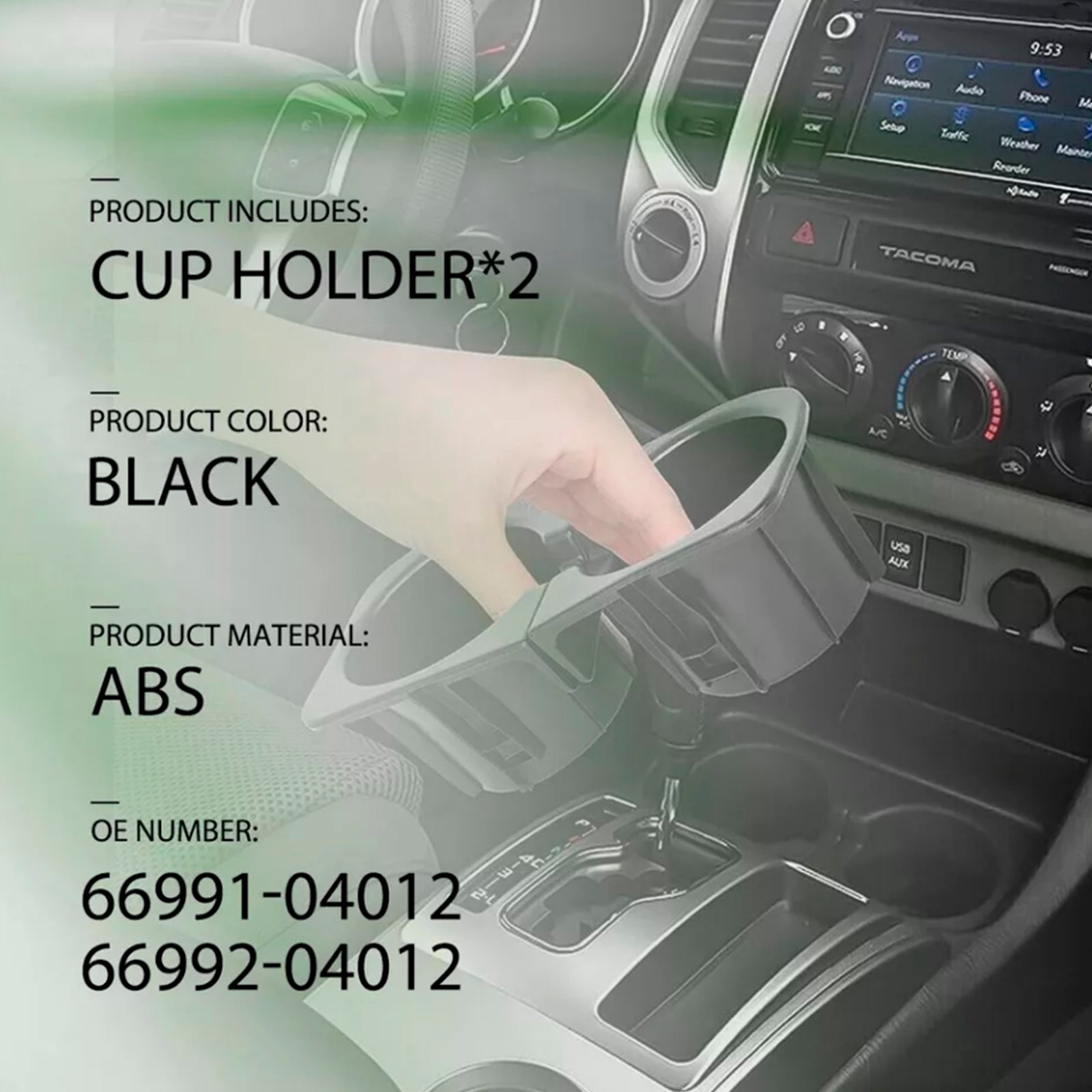 2005-2017 Toyota Tacoma 2PCS Right+Left Black Center Console Cup Holder Insert