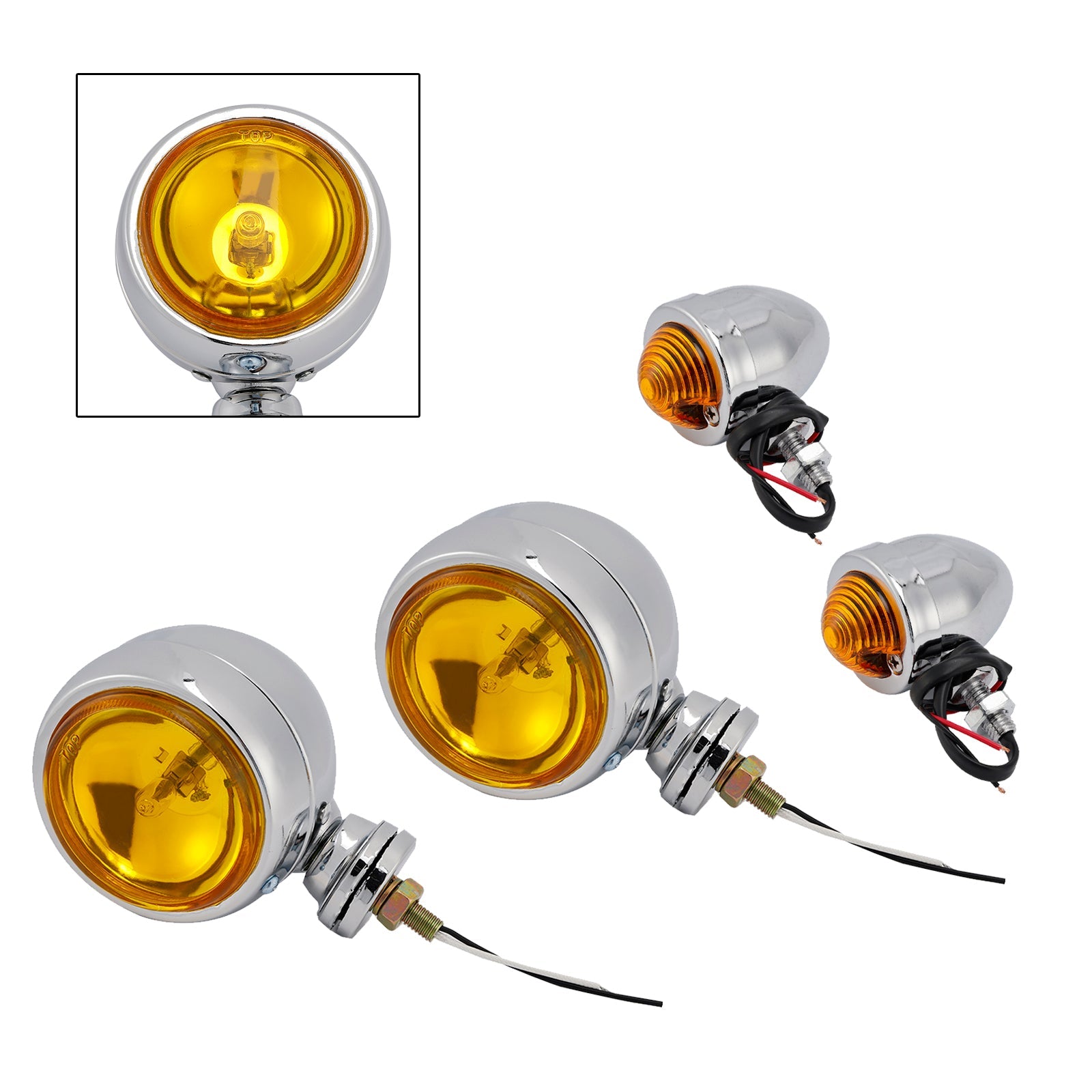 Motorcycle Beam Headlight Fog Lamp Custom Chrome #D20 For Racer Bobber Chopper