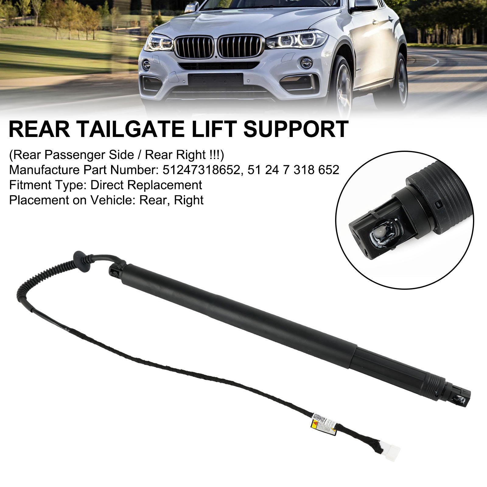2014-2019 BMW X6 F16 SUV xDrive 30d 2993ccm 211HP 155KW (Diesel) Rear Right Tailgate Power Lift Support 51247318652