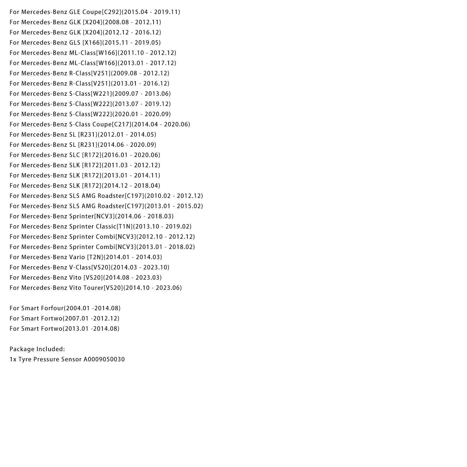 TPMS Tyre Pressure Sensor A0009050030 For Mercedes-Benz W205 W212 W205