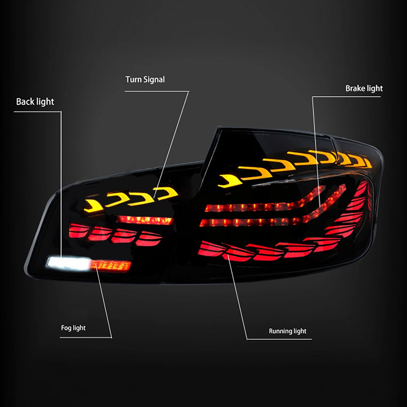 2010-2016 BMW 6th Gen 5-Series5F10 F18 M5 L&R Smoked LED Tail Lights Rear Lamp Assembly