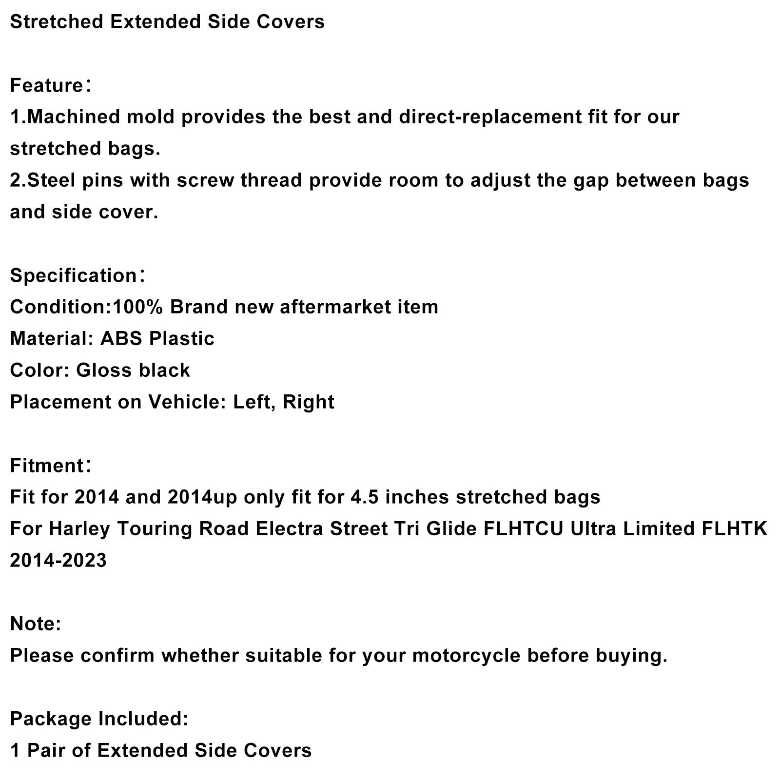 2014-2022 Touring Road Glide King Stretched Extended Side Covers Set