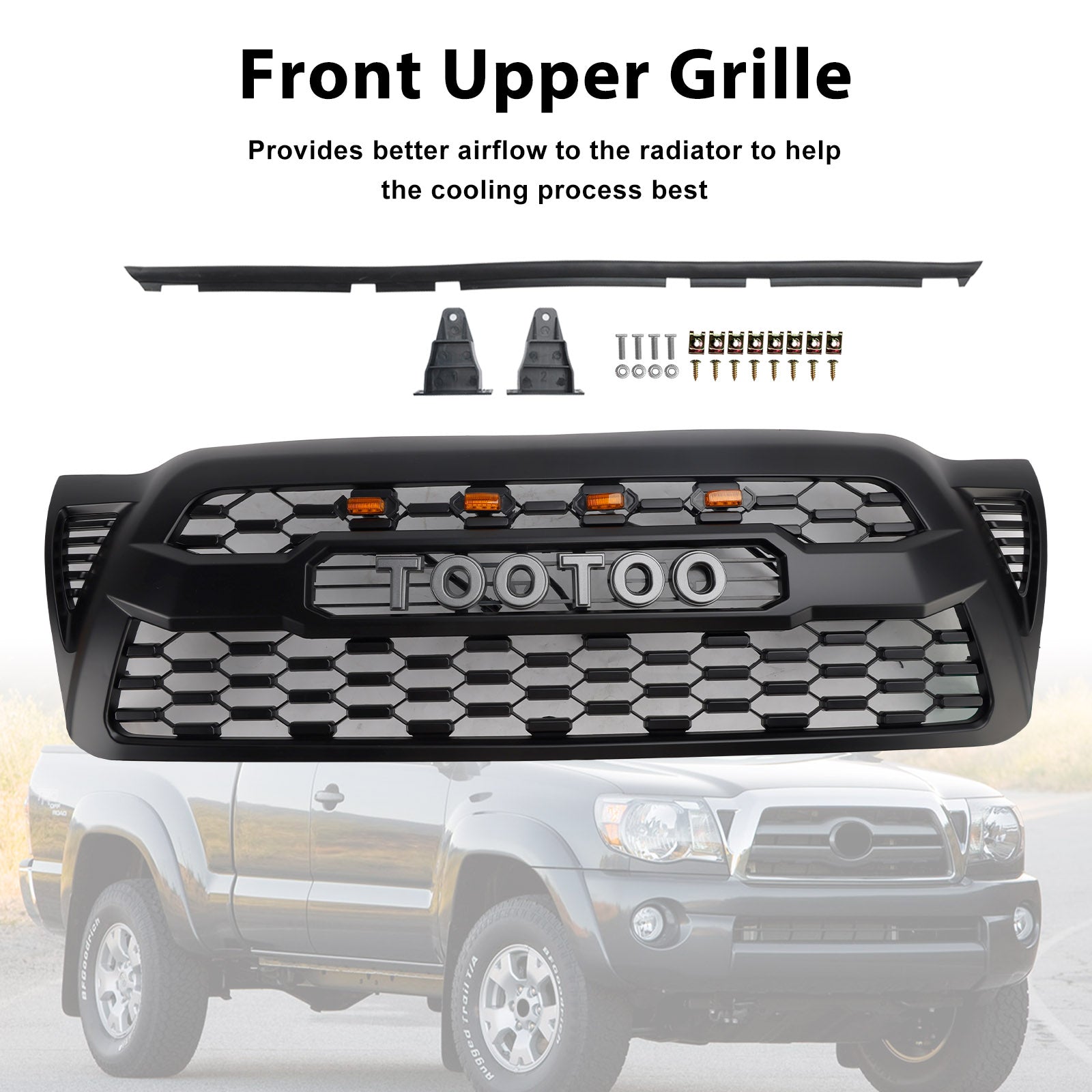 2005-2011 Toyota Tacoma W/LED Matte Black Front Bumper Grille Grill