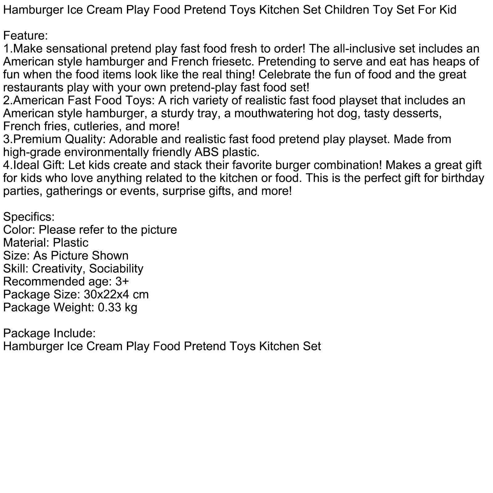 Hamburger Ice Cream Play Food Pretend Toys Kitchen Set Children Toy Set For Kid