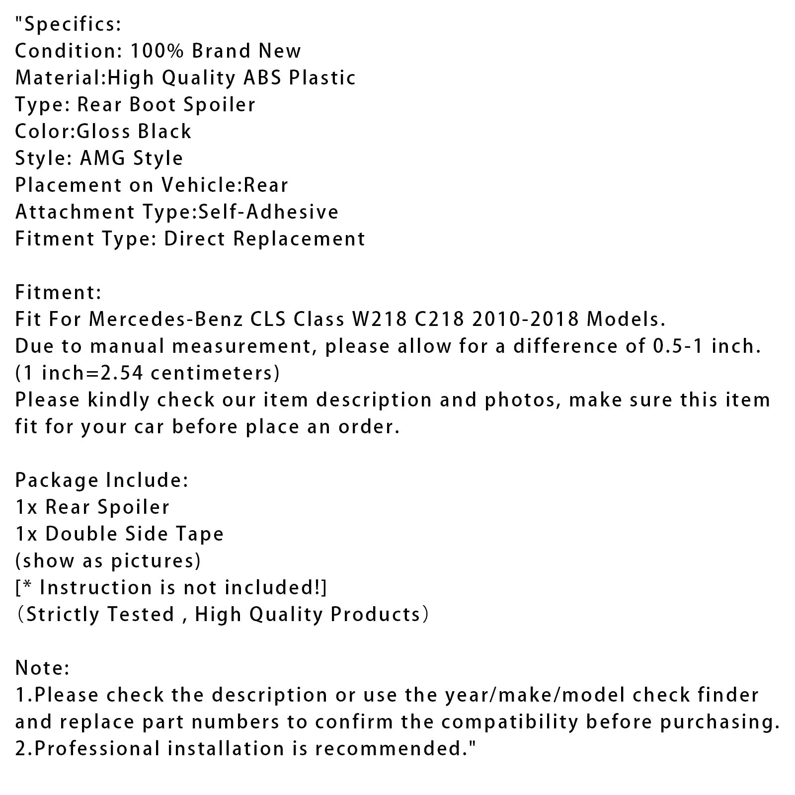 2010-2018 Mercedes-Benz CLS-Class W218 C218 Gloss Black Rear Boot Spoiler