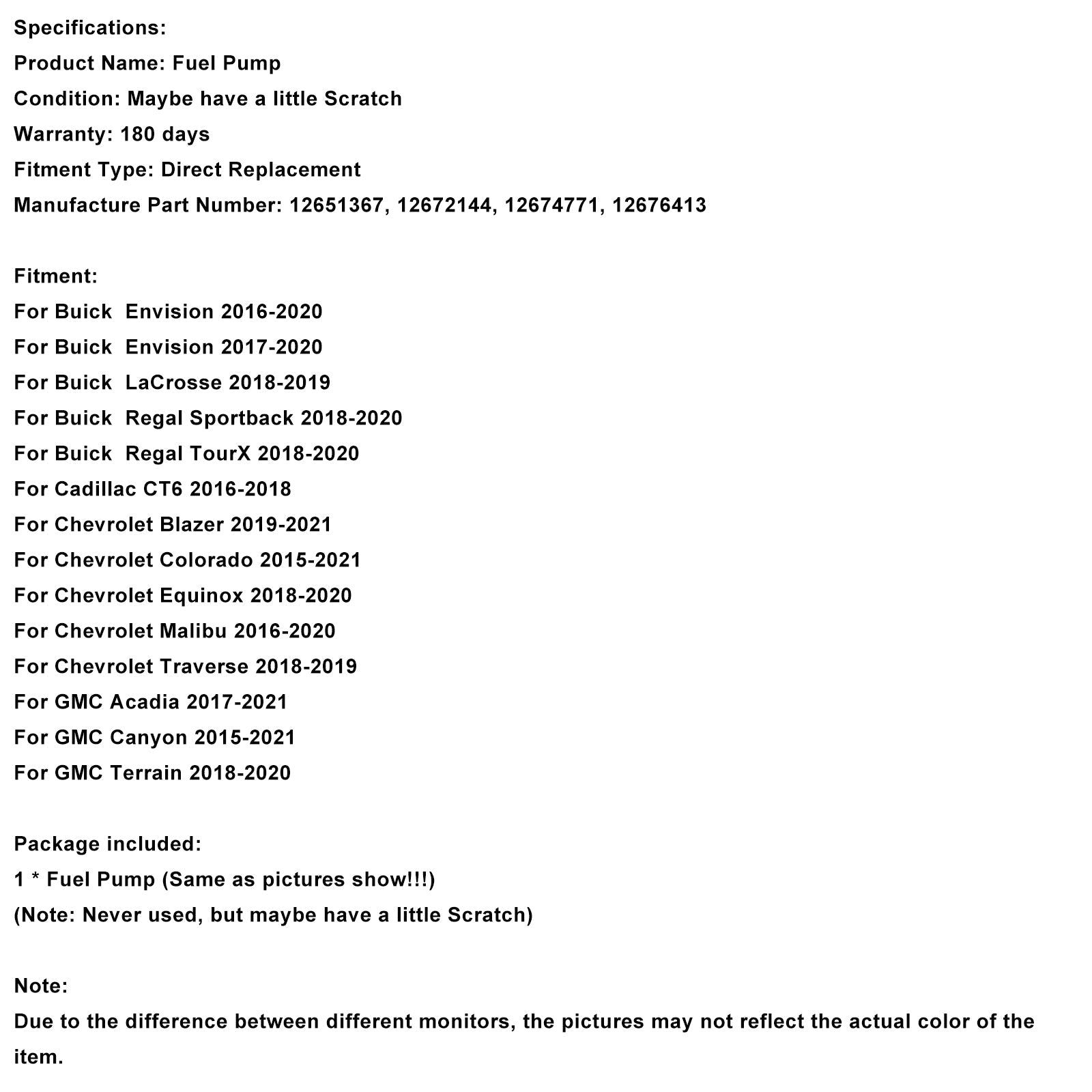 High Pressure Fuel Pump 12651367 Fit Chevy Malibu 2016-20 Fit Canyon 15-21