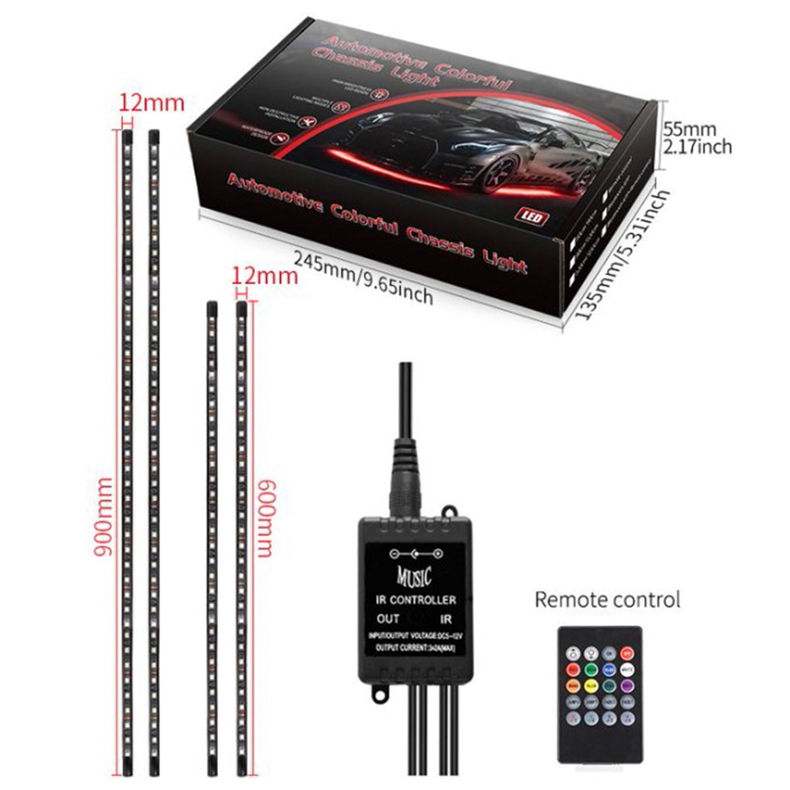 4Pcs LED Chassis Light Modified With Fantasy Ambient Light APP+Remote Control 60cm*2+90cm*2
