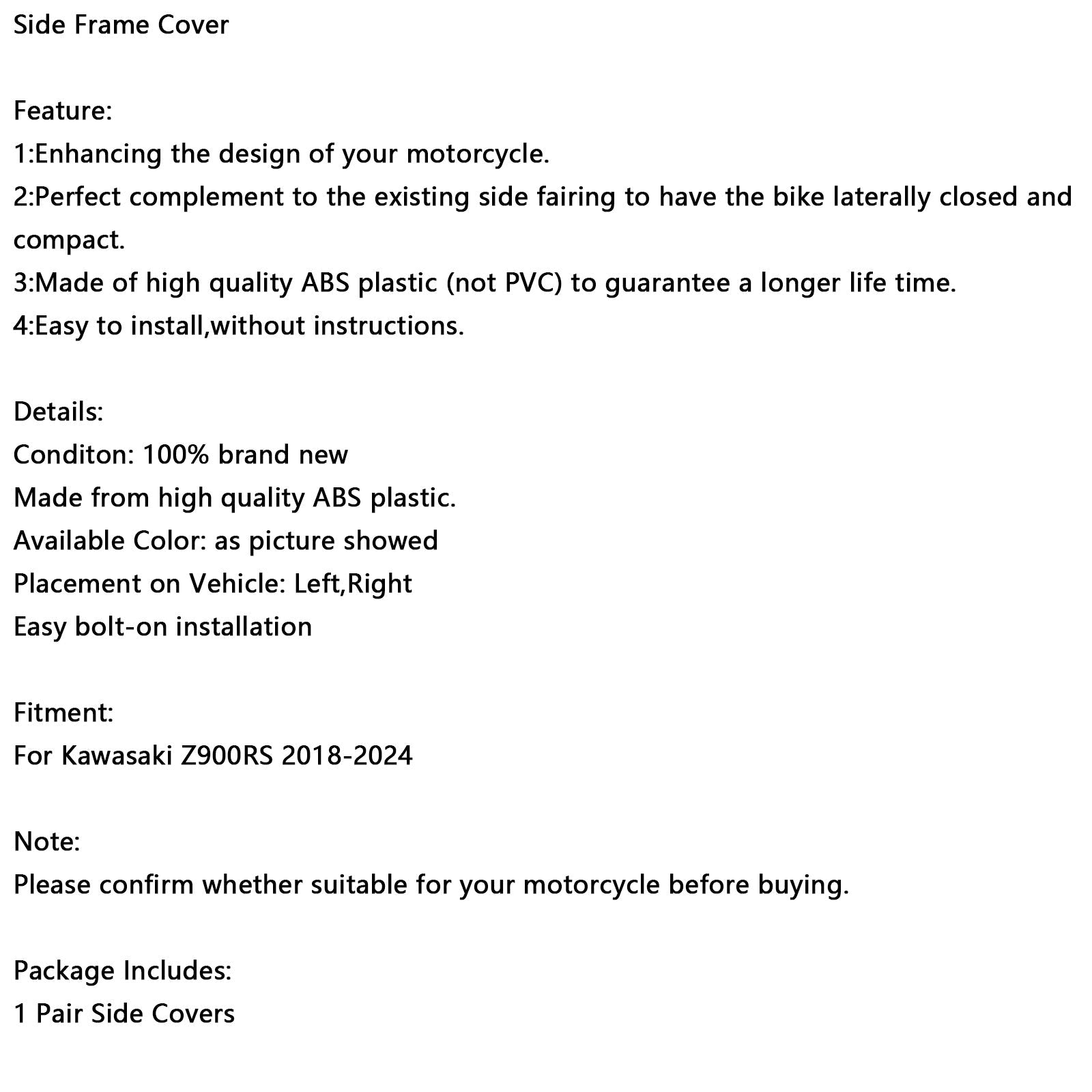 2018-2024 Kawasaki Z900RS Side Frame Panel Protector Fairings Cover Chrome