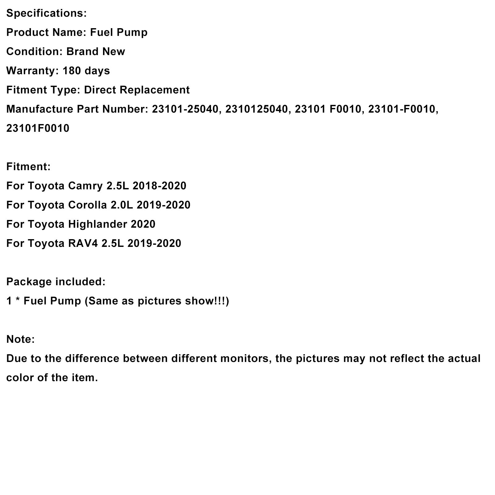 High Pressure Fuel Pump 23101-25040 Fit Toyota Camry Corolla Highlander RAV4