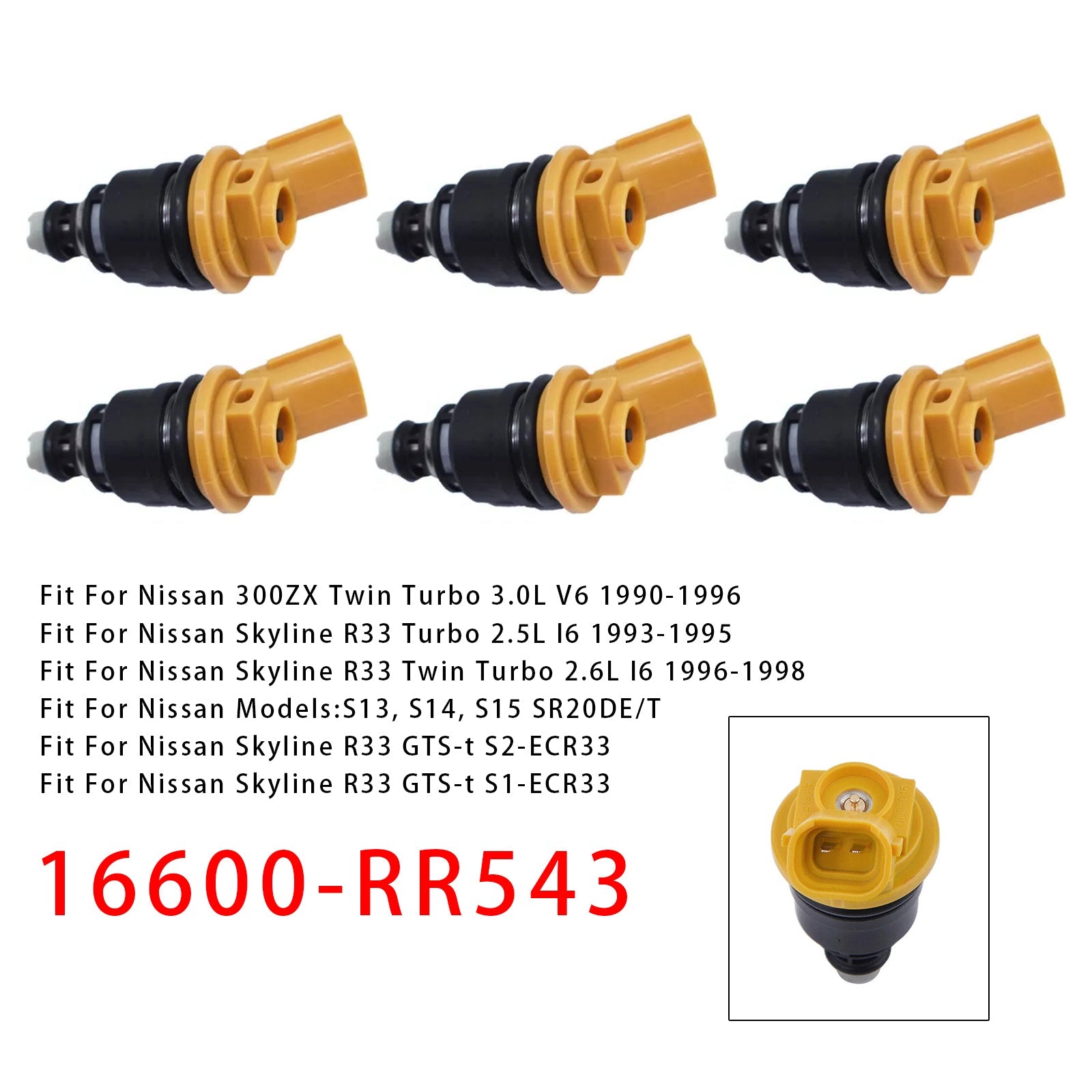 6Pcs Fuel Injector For Nissan Silvia SR20DET S13 14 15 Skyline R33 16600-RR543