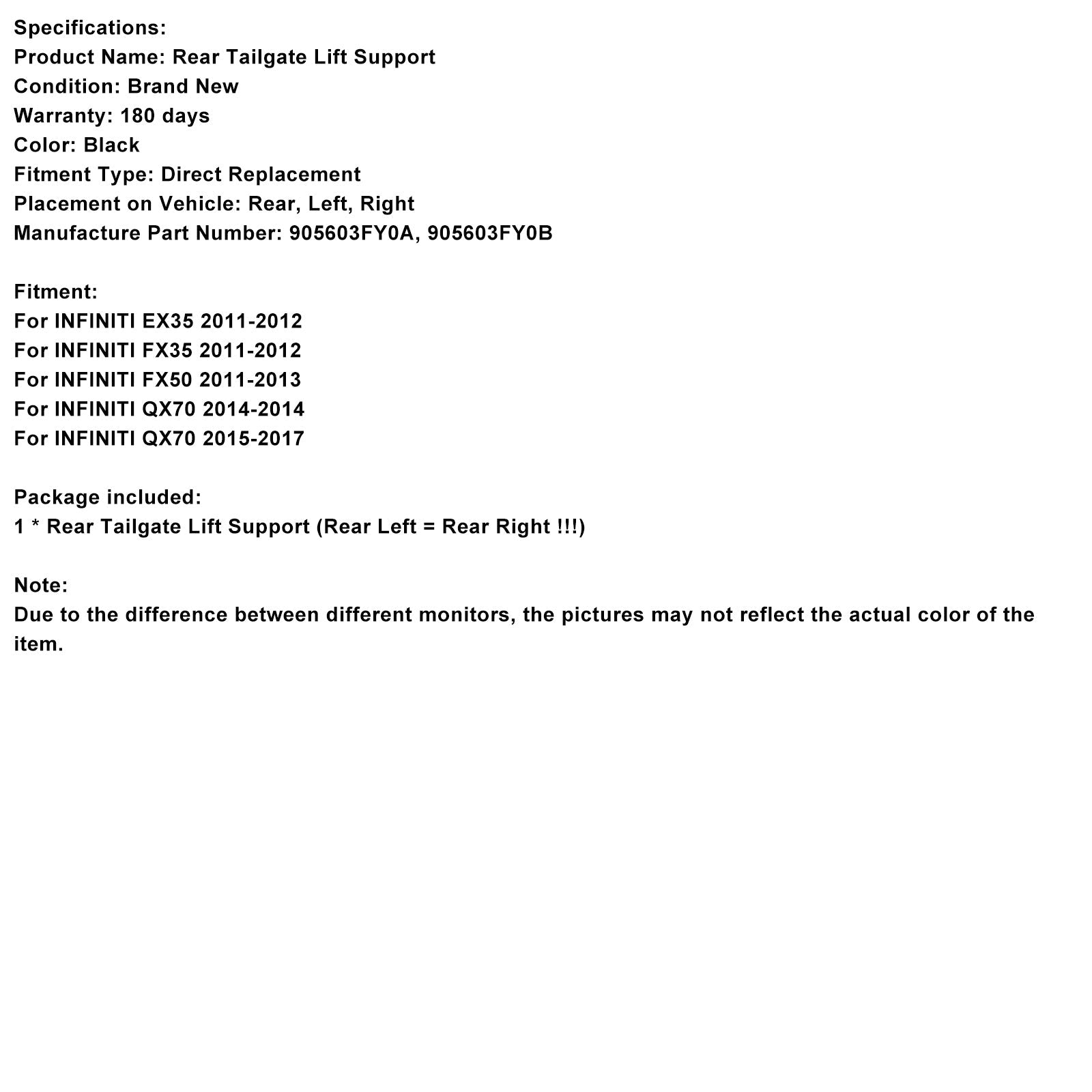 2011-2012 INFINITI FX35 1PCS Rear Electric Tailgate Strut 905603FY0A