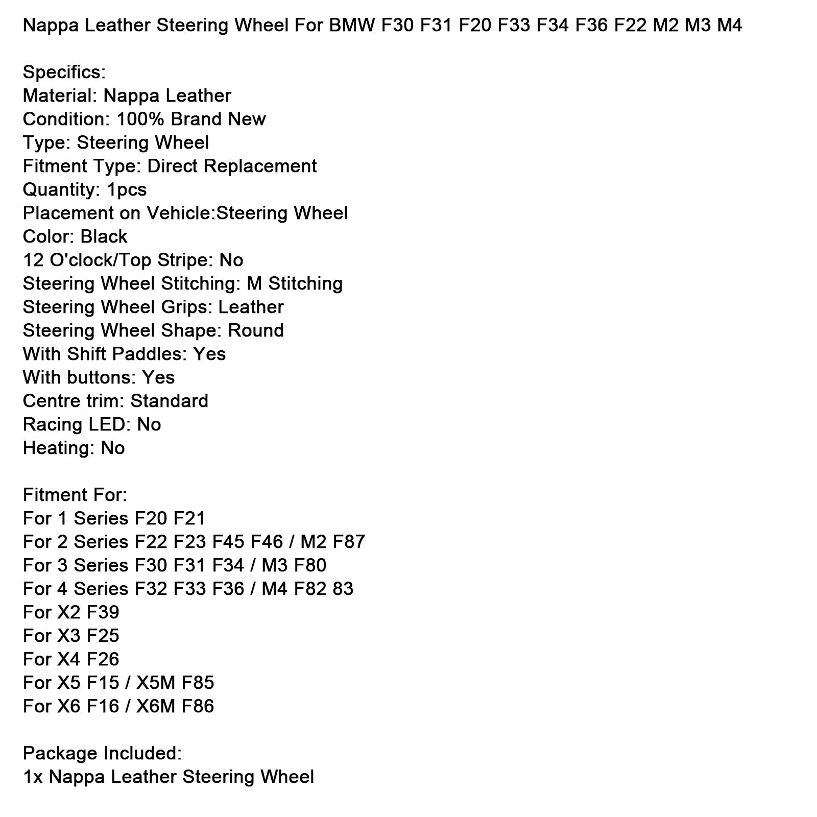 Nappa Leather Steering Wheel For BMW F30 F31 F20 F33 F34 F36 F22 M2 M3 M4