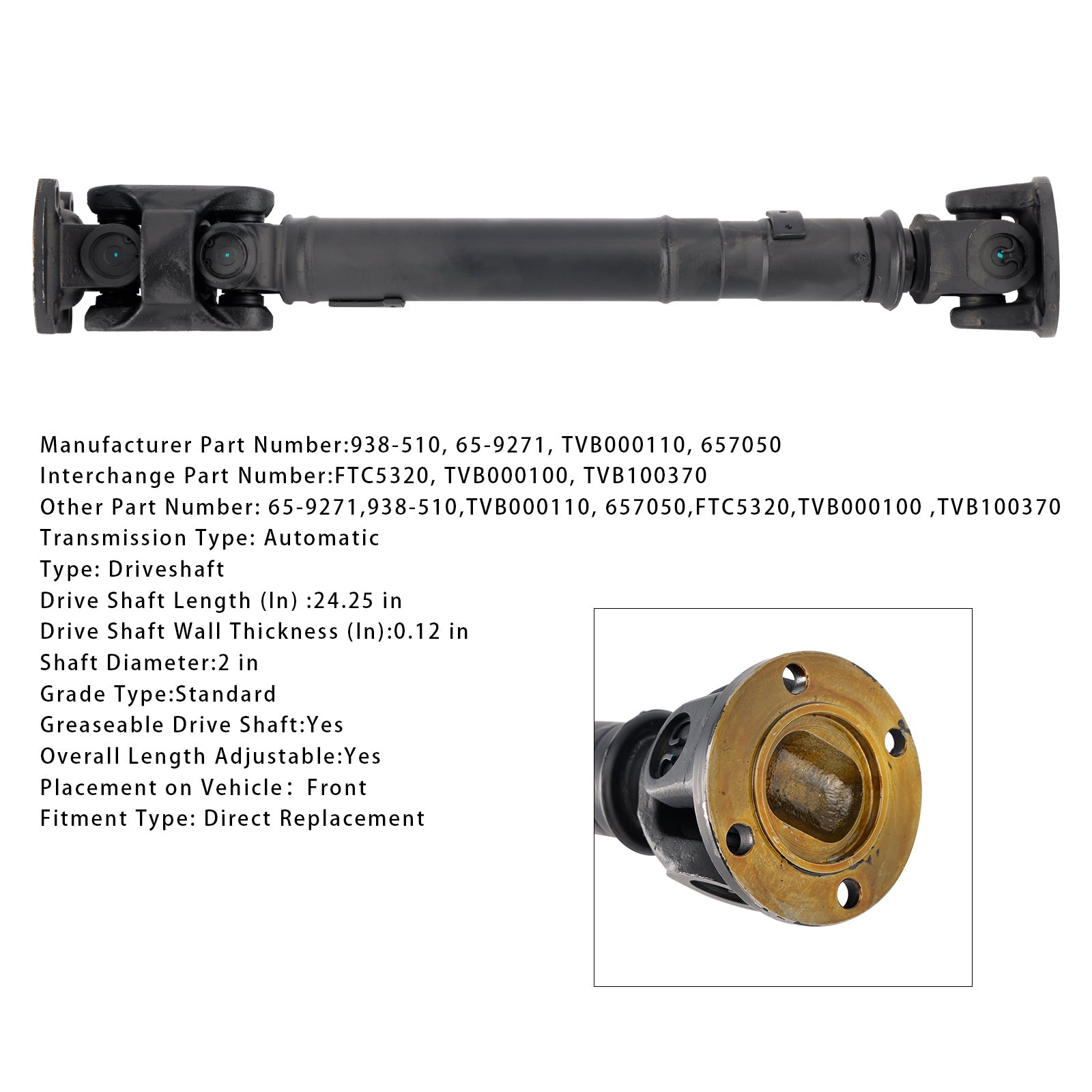 1999 Land Rover Discovery V8 4.0L Front 4WD for Series II model Front Driveshaft Prop Shaft TVB000100