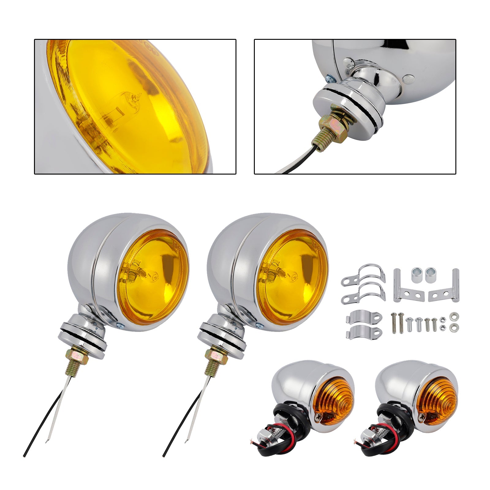 Motorcycle Beam Headlight Fog Lamp Custom Chrome #D20 For Racer Bobber Chopper