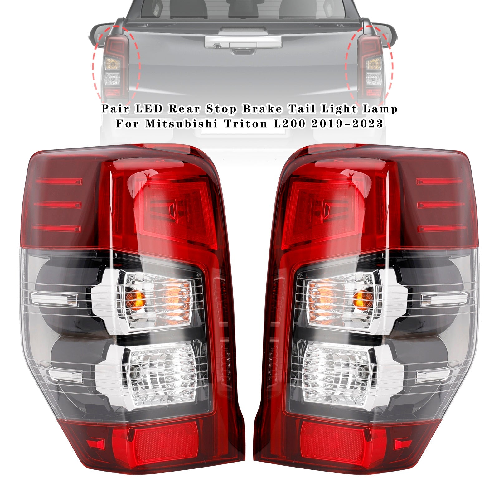 Pair LED Rear Stop Brake Tail Light Lamp For Mitsubishi Triton L200 2019-2023