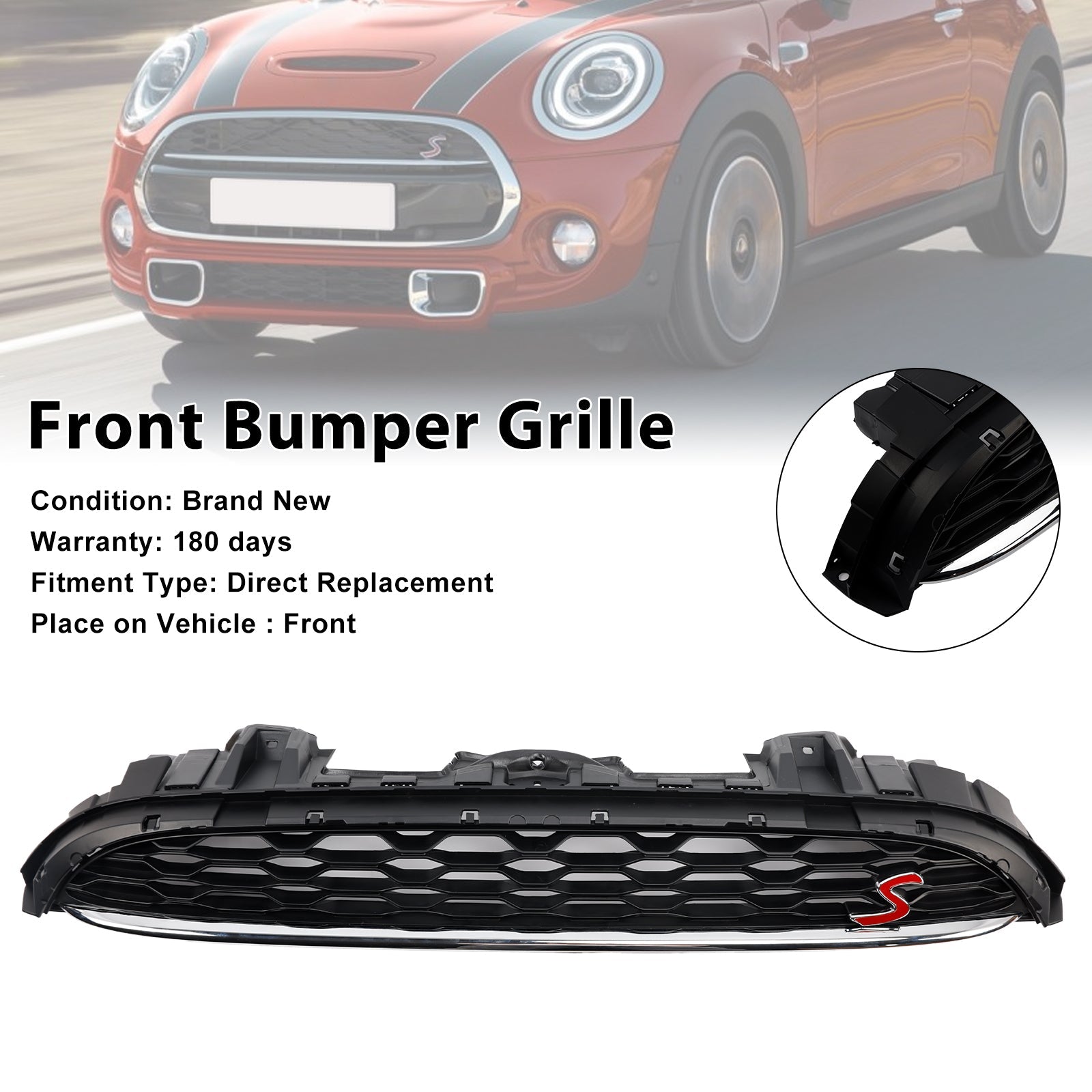 Black Front Mesh Grille Grill 51137335528 Fit Mini Cooper F55 F56 F57 2014-2021