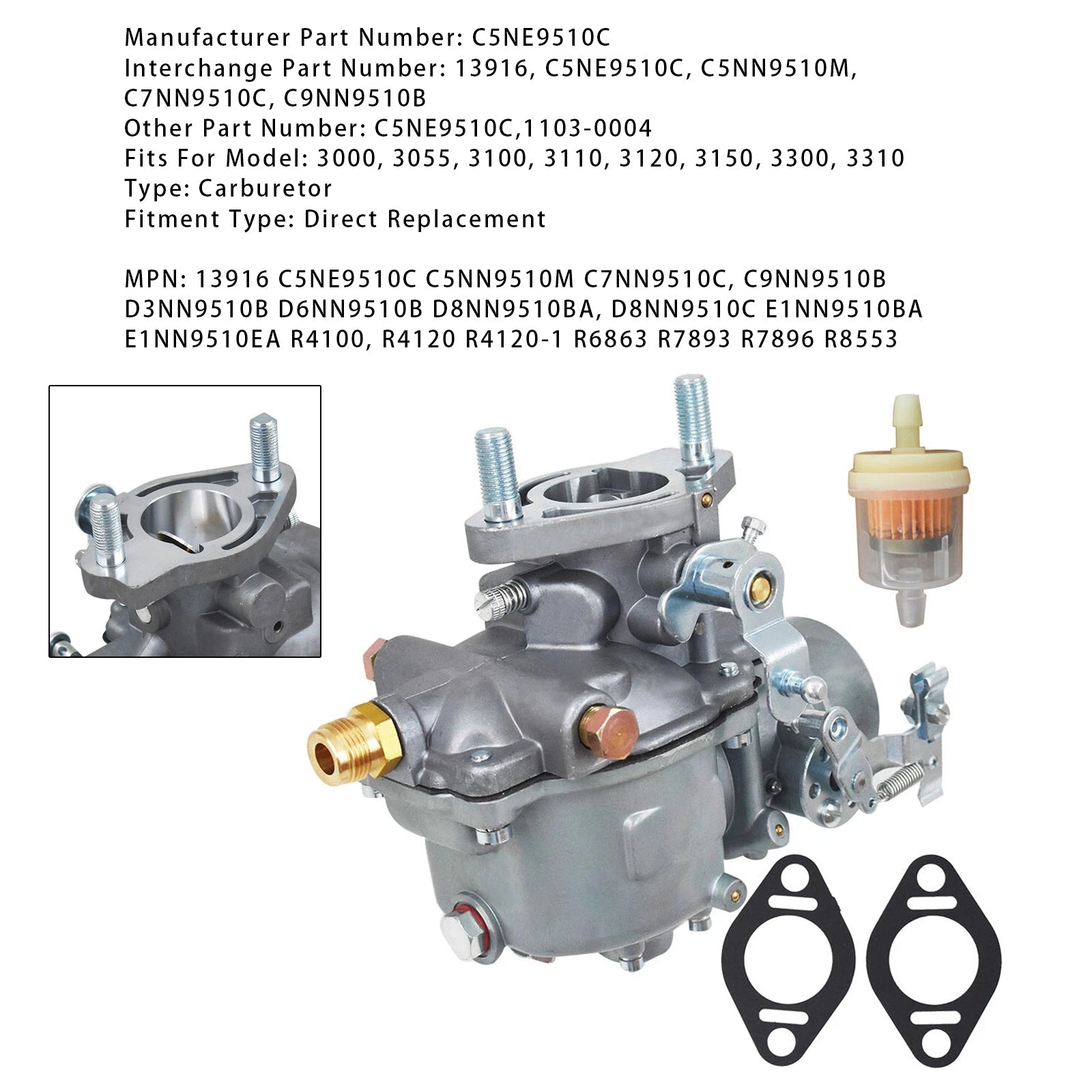 Carburetor C5NE9510C For Ford 3000 3100 3300 3400 3500 Tractor 13916